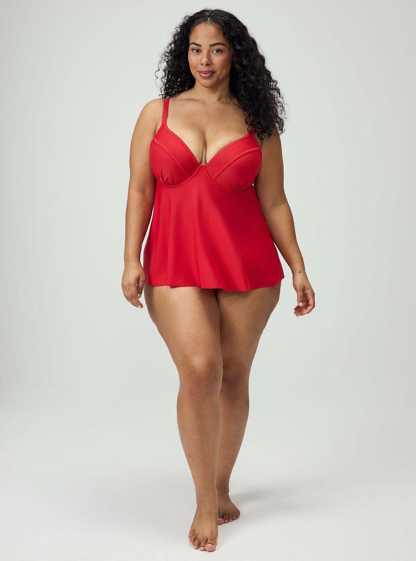 Wired Fit & Flare Tankini, RED, hi-res