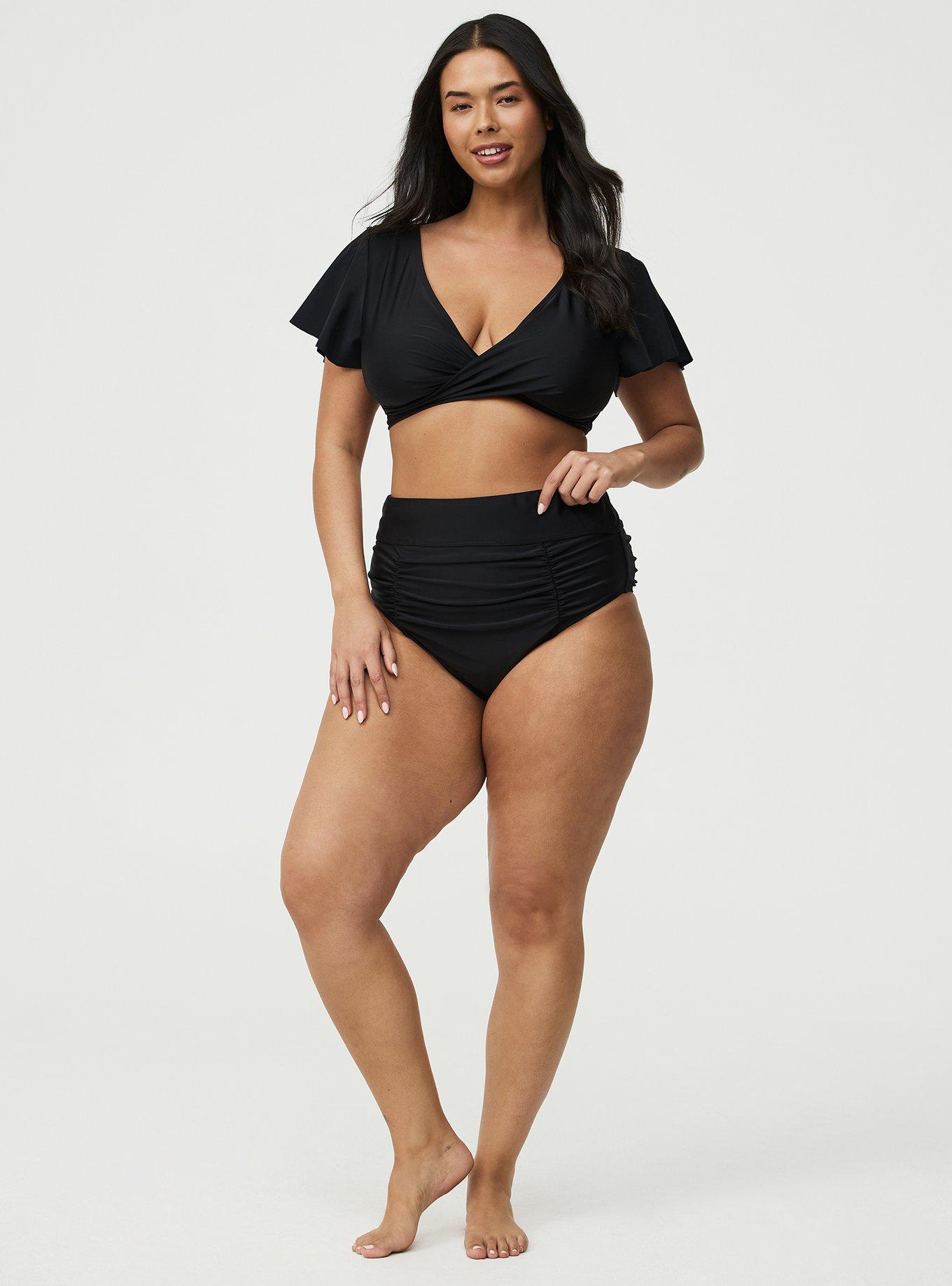 Flutter Sleeve Wrap Swim Top, DEEP BLACK, alternate