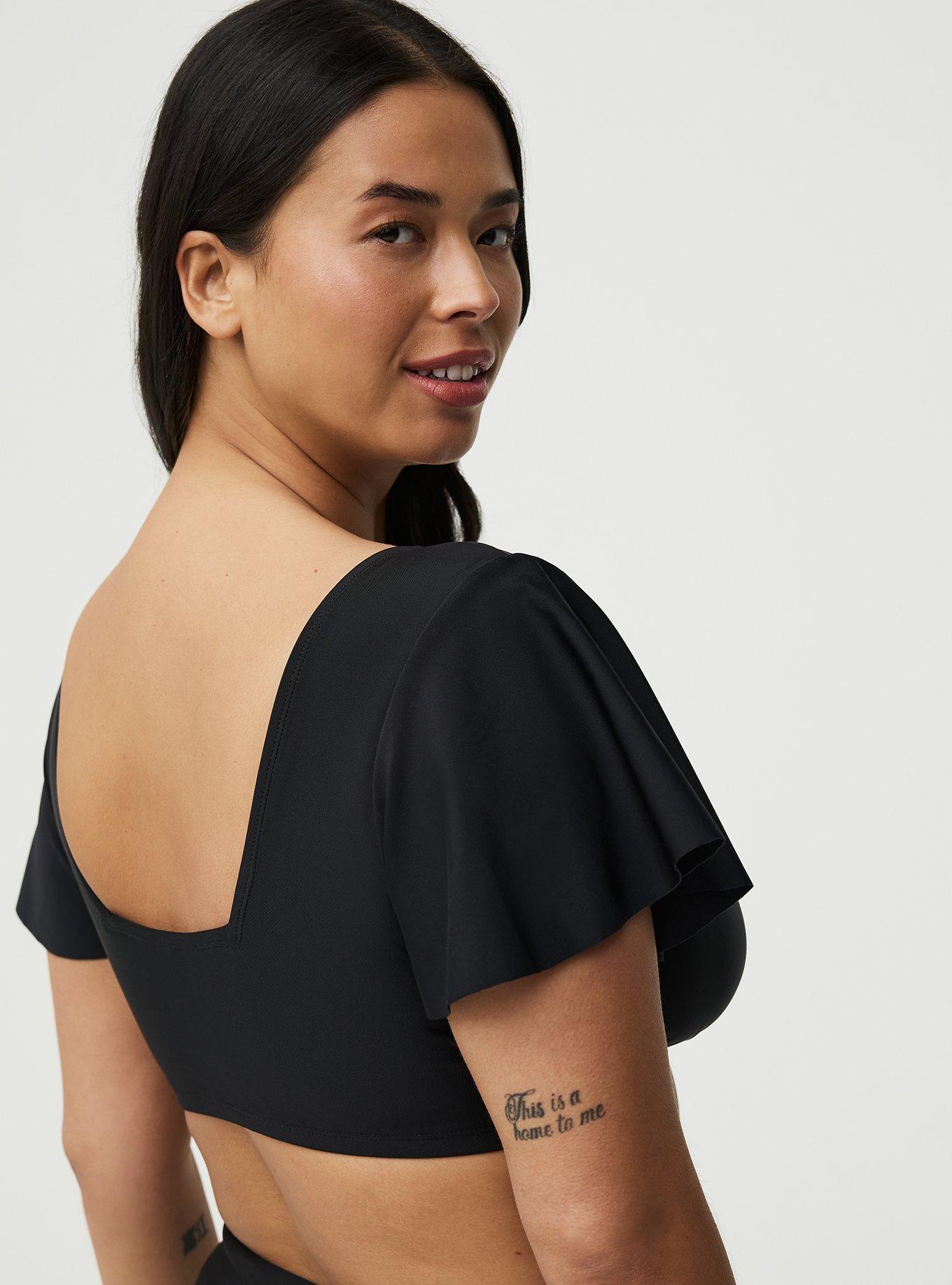 Flutter Sleeve Wrap Swim Top, DEEP BLACK, alternate