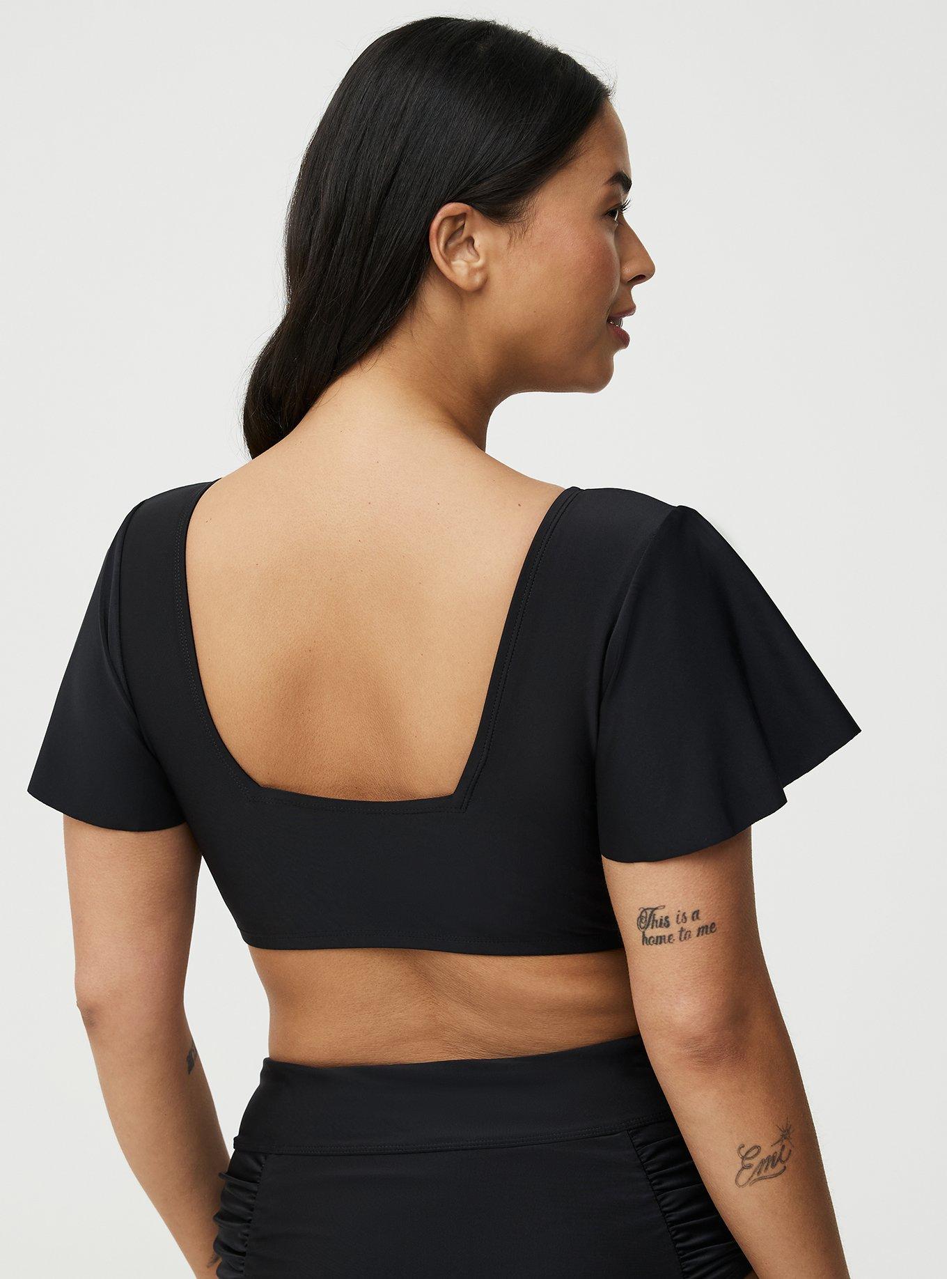 Flutter Sleeve Wrap Swim Top, DEEP BLACK, alternate