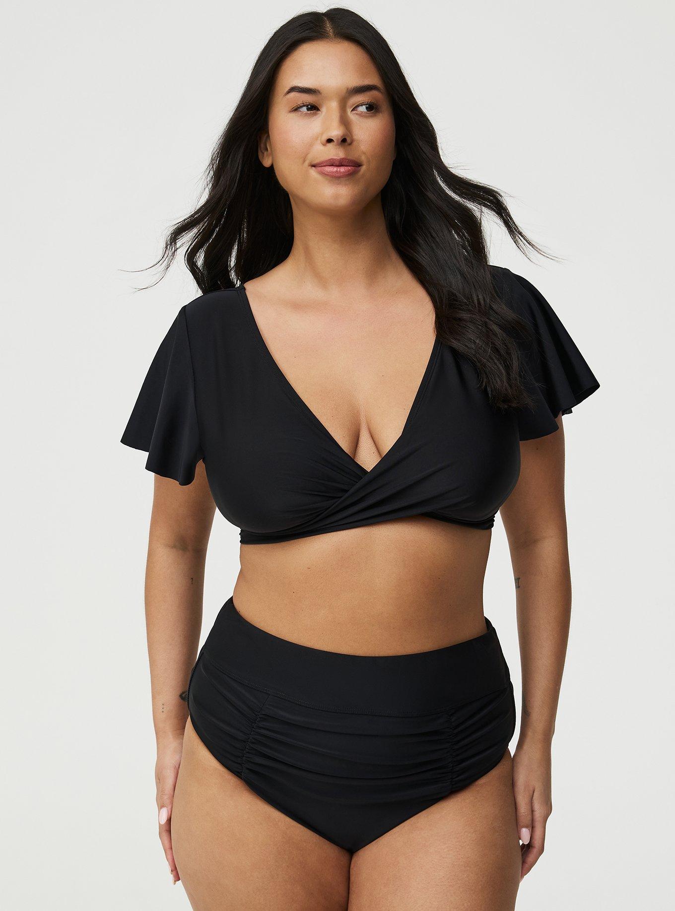 Flutter Sleeve Wrap Swim Top, DEEP BLACK, alternate