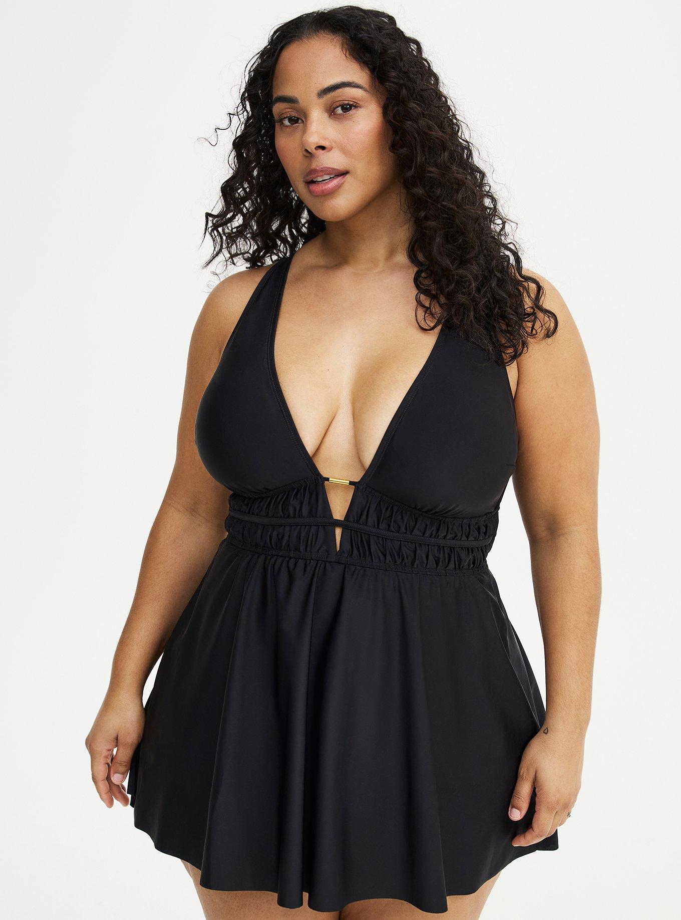 Wireless High Neck One Piece Swimsuit, DEEP BLACK, hi-res