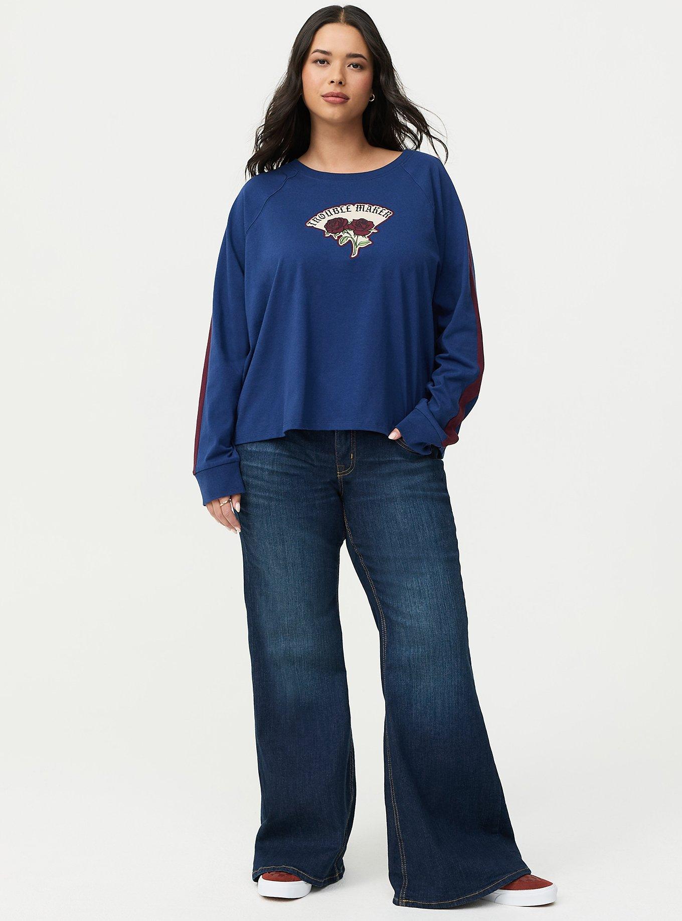 Cropped Long Sleeve Tee, TROUBLE ROSE MEDIEVAL BLUE, alternate