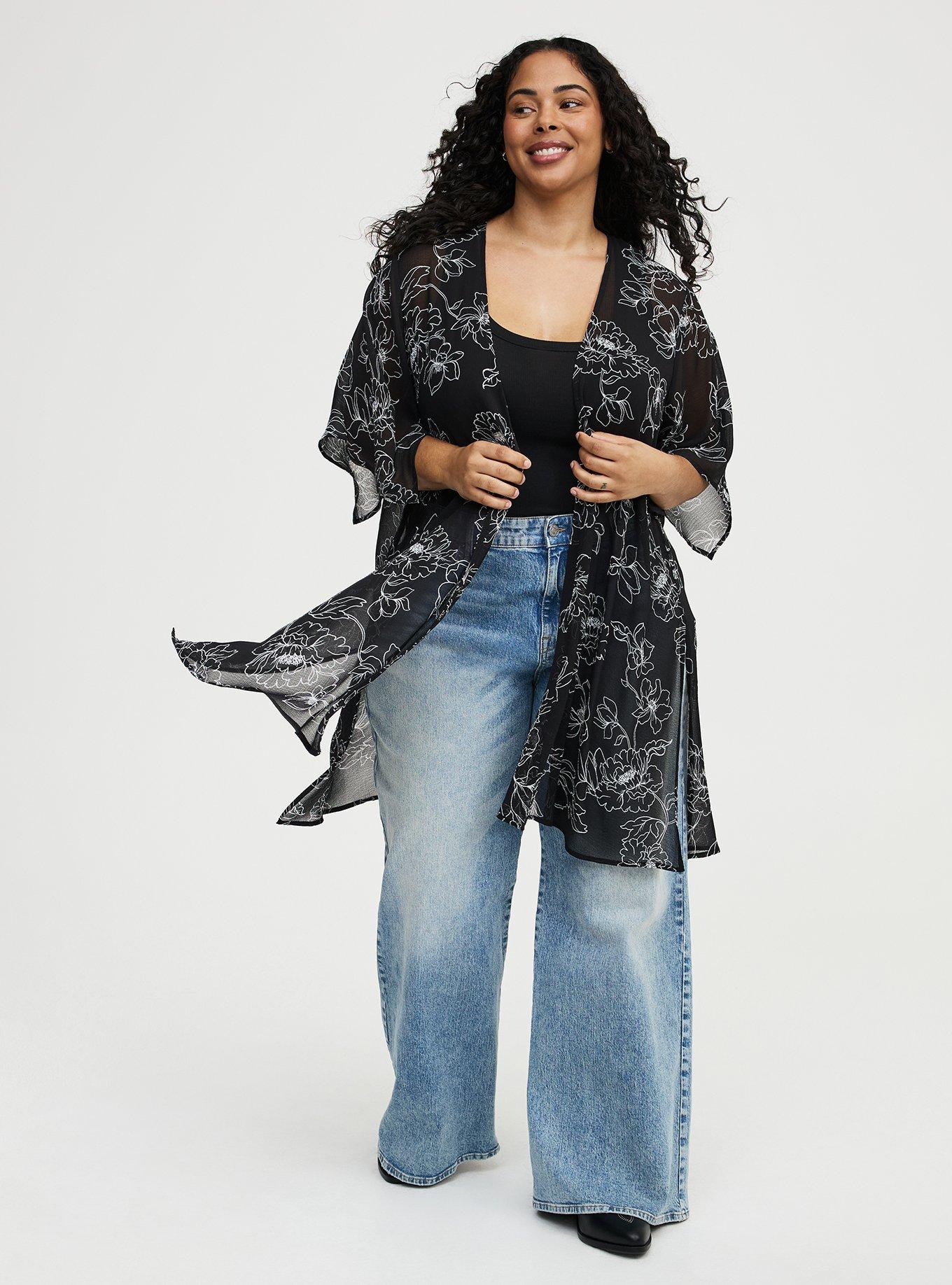 Crinkle Gauze Hanky Kimono, OPTIMISTIC FLORAL BLACK, alternate