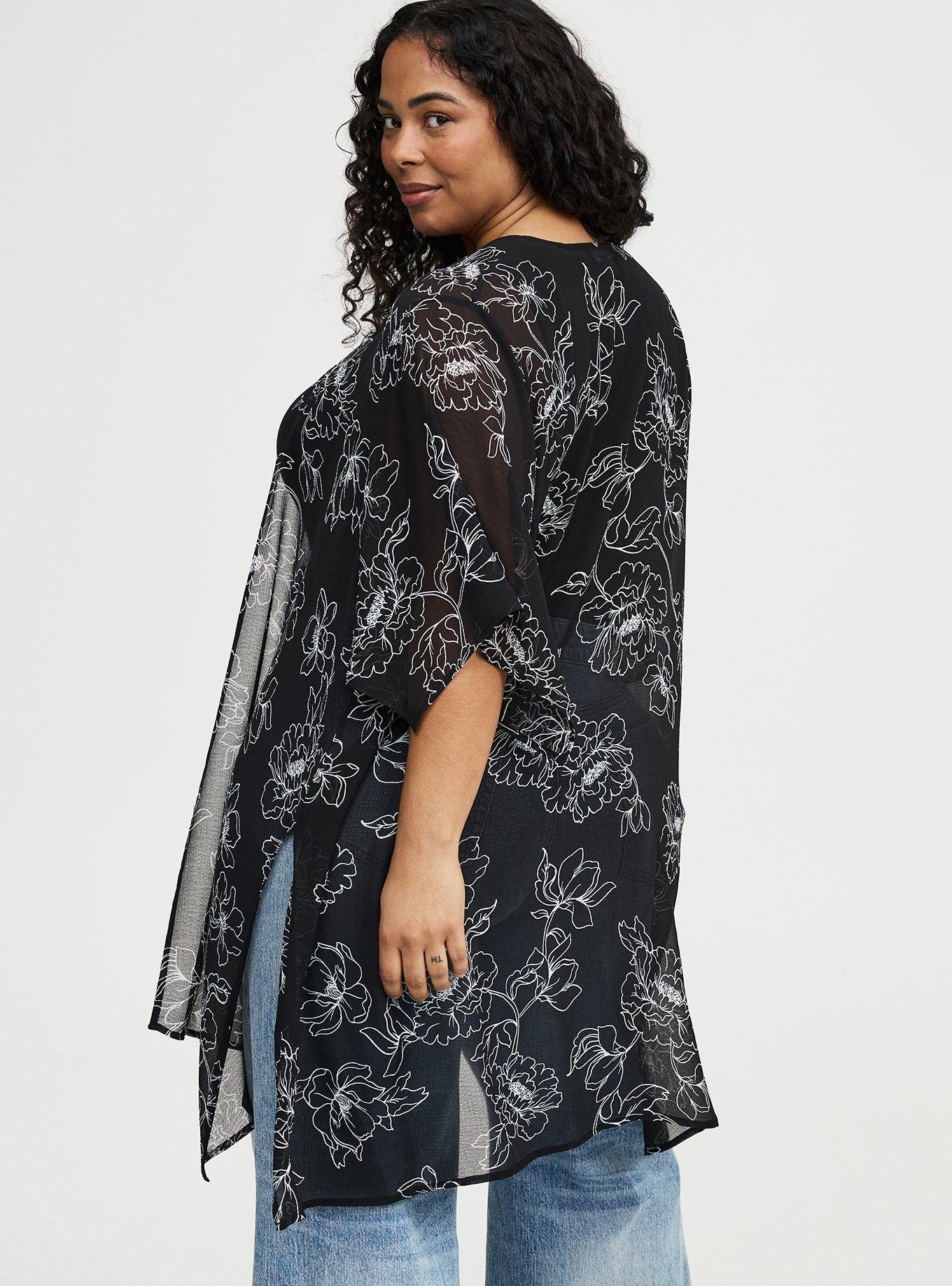 Crinkle Gauze Hanky Kimono, OPTIMISTIC FLORAL BLACK, alternate
