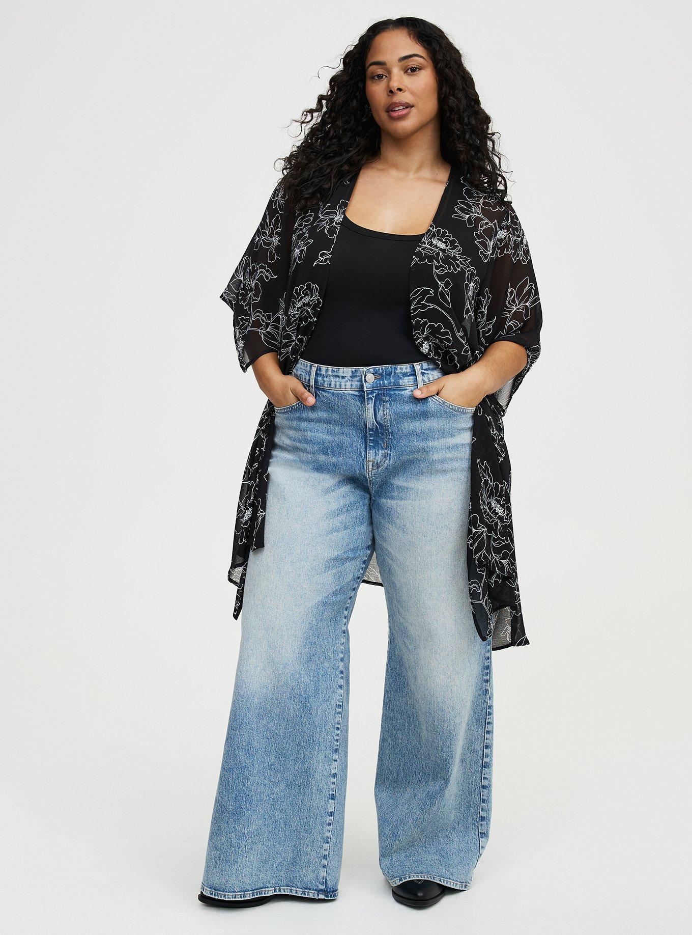 Crinkle Gauze Hanky Kimono, OPTIMISTIC FLORAL BLACK, alternate