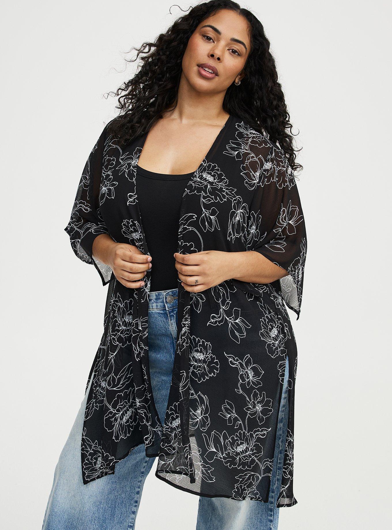 Crinkle Gauze Hanky Kimono, OPTIMISTIC FLORAL BLACK, alternate