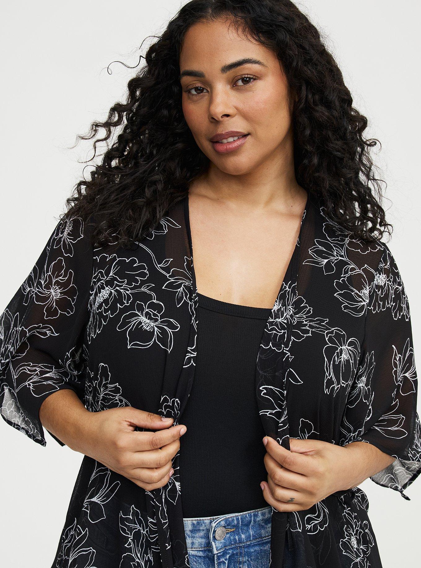 Crinkle Gauze Hanky Kimono, OPTIMISTIC FLORAL BLACK, alternate