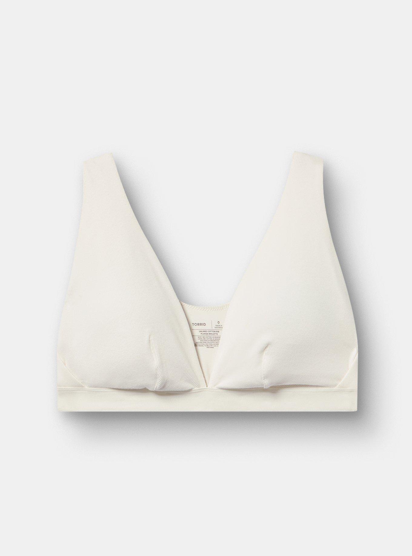 Unlined Cotton Rib Plunge Bralette, CLOUD DANCER, hi-res