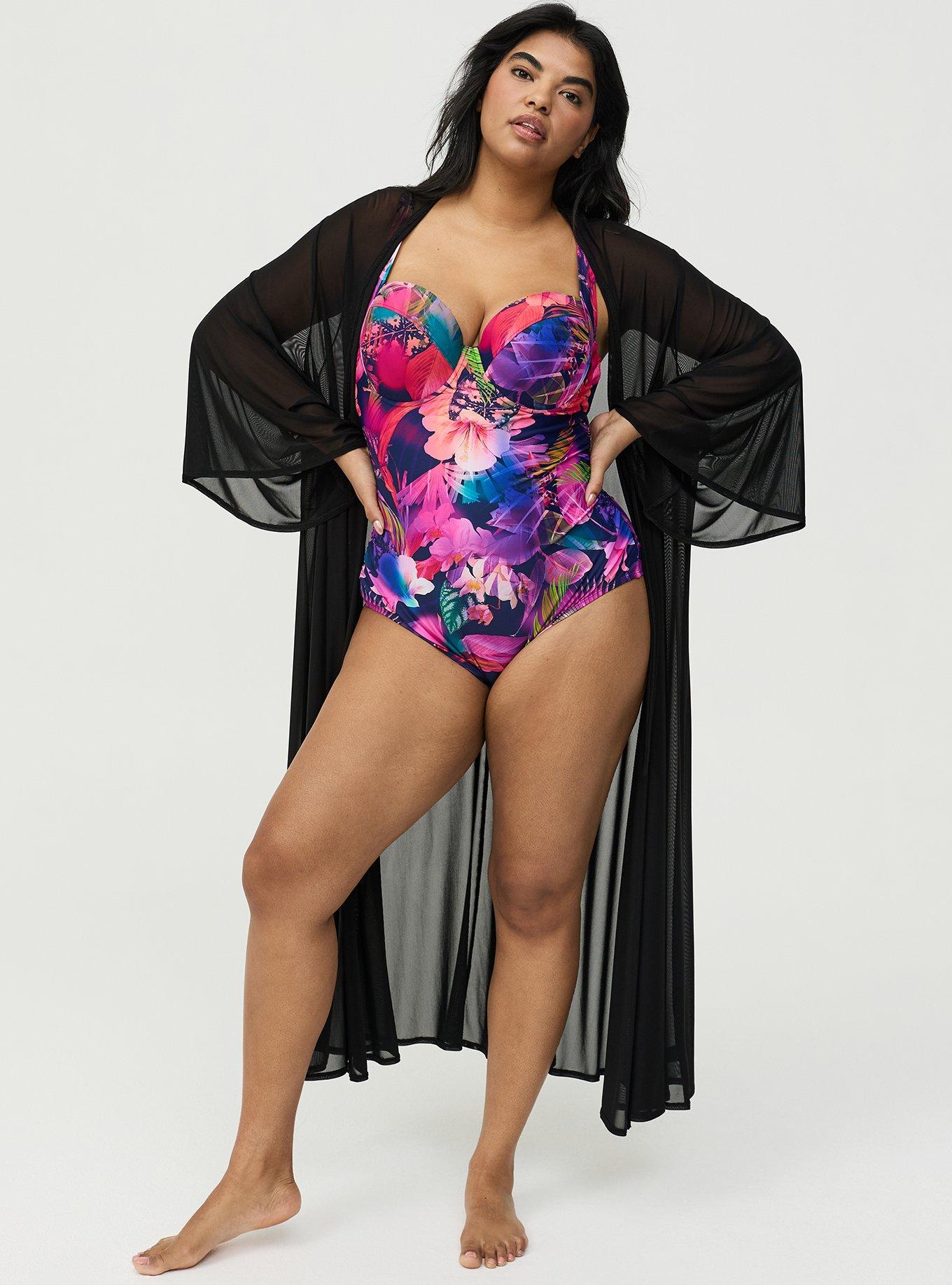 Tie Front Maxi Swim Kimono, DEEP BLACK, alternate