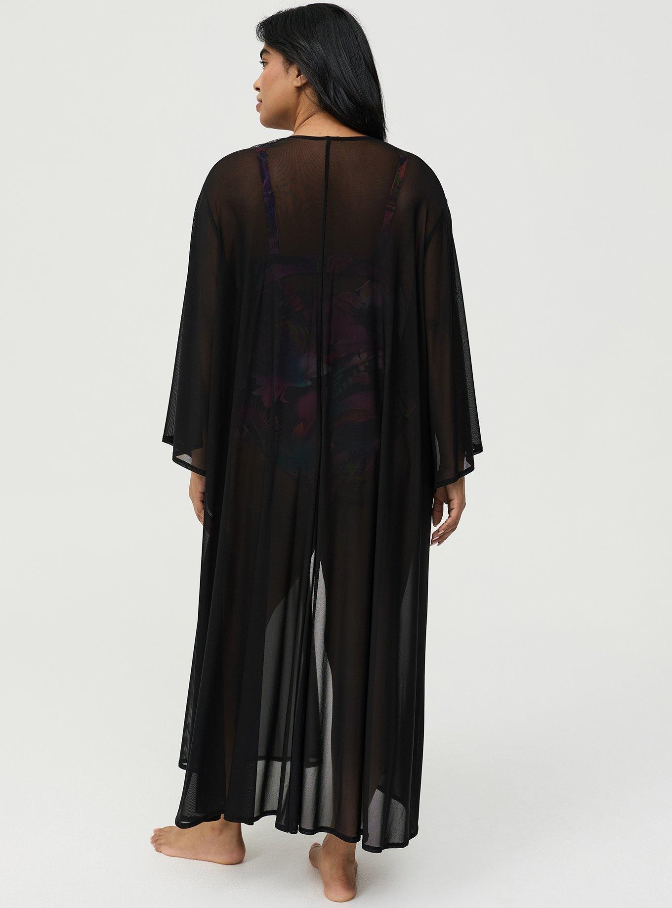 Tie Front Maxi Swim Kimono, DEEP BLACK, alternate