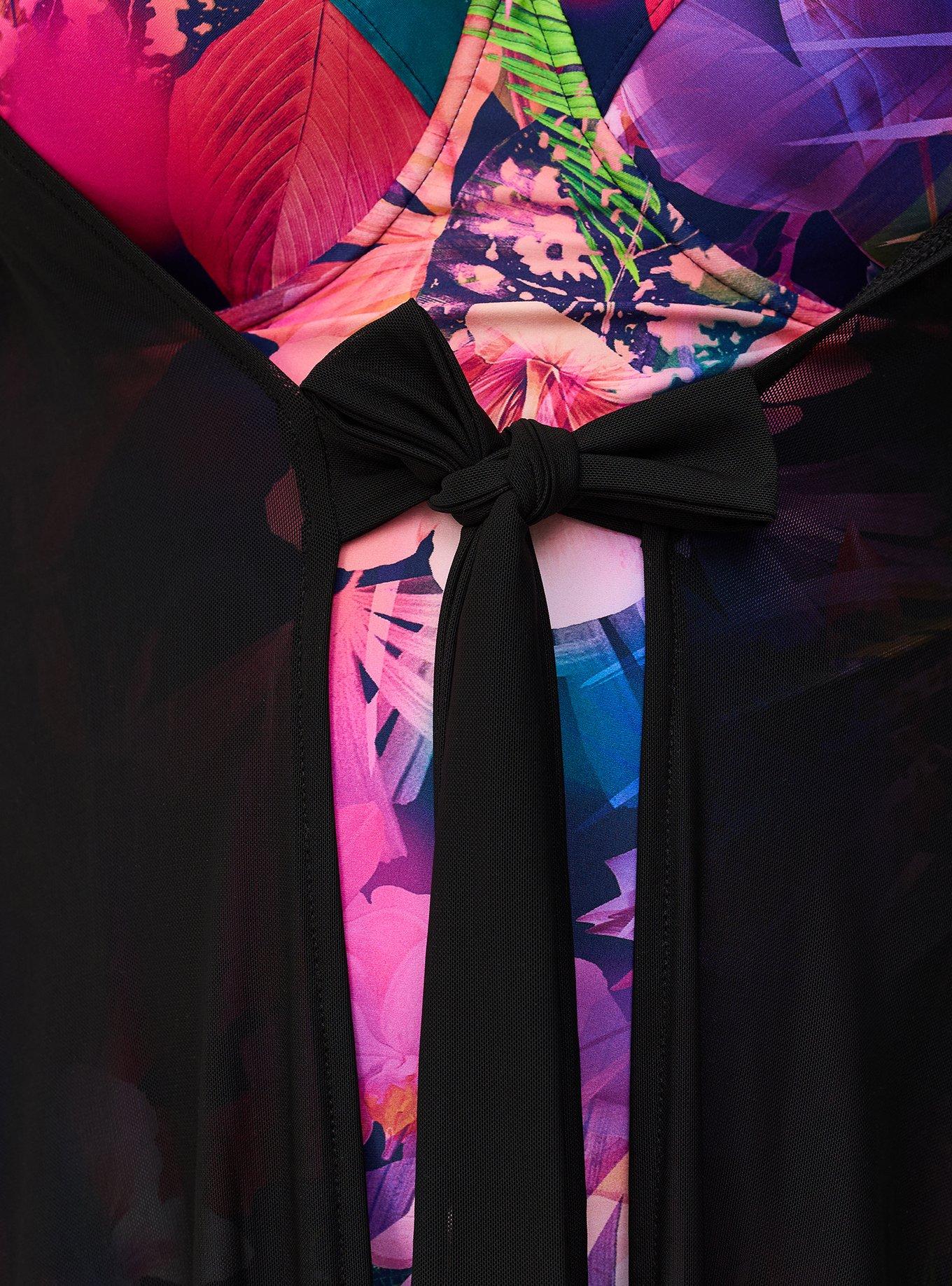 Tie Front Maxi Swim Kimono, DEEP BLACK, alternate