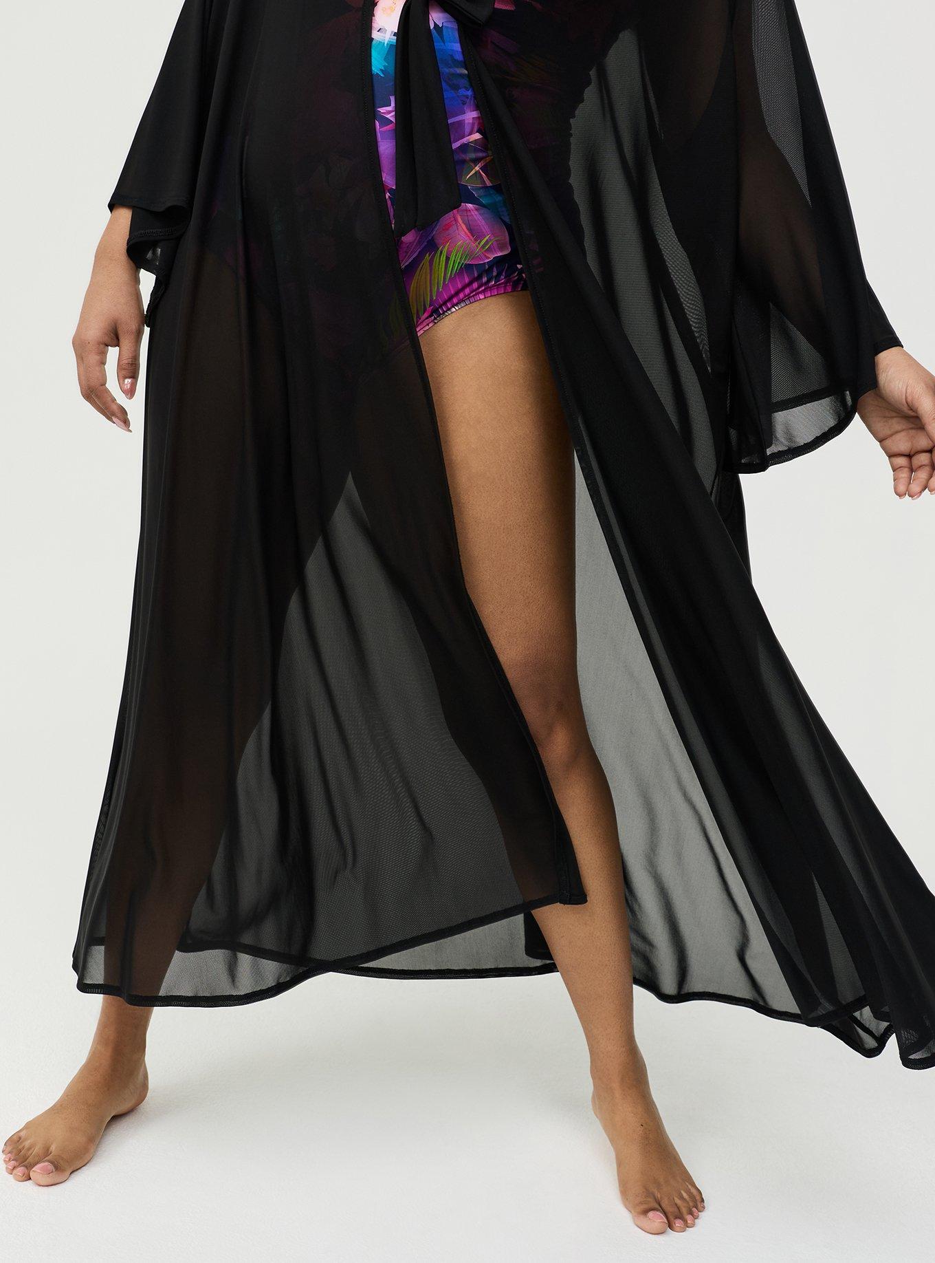 Tie Front Maxi Swim Kimono, DEEP BLACK, alternate