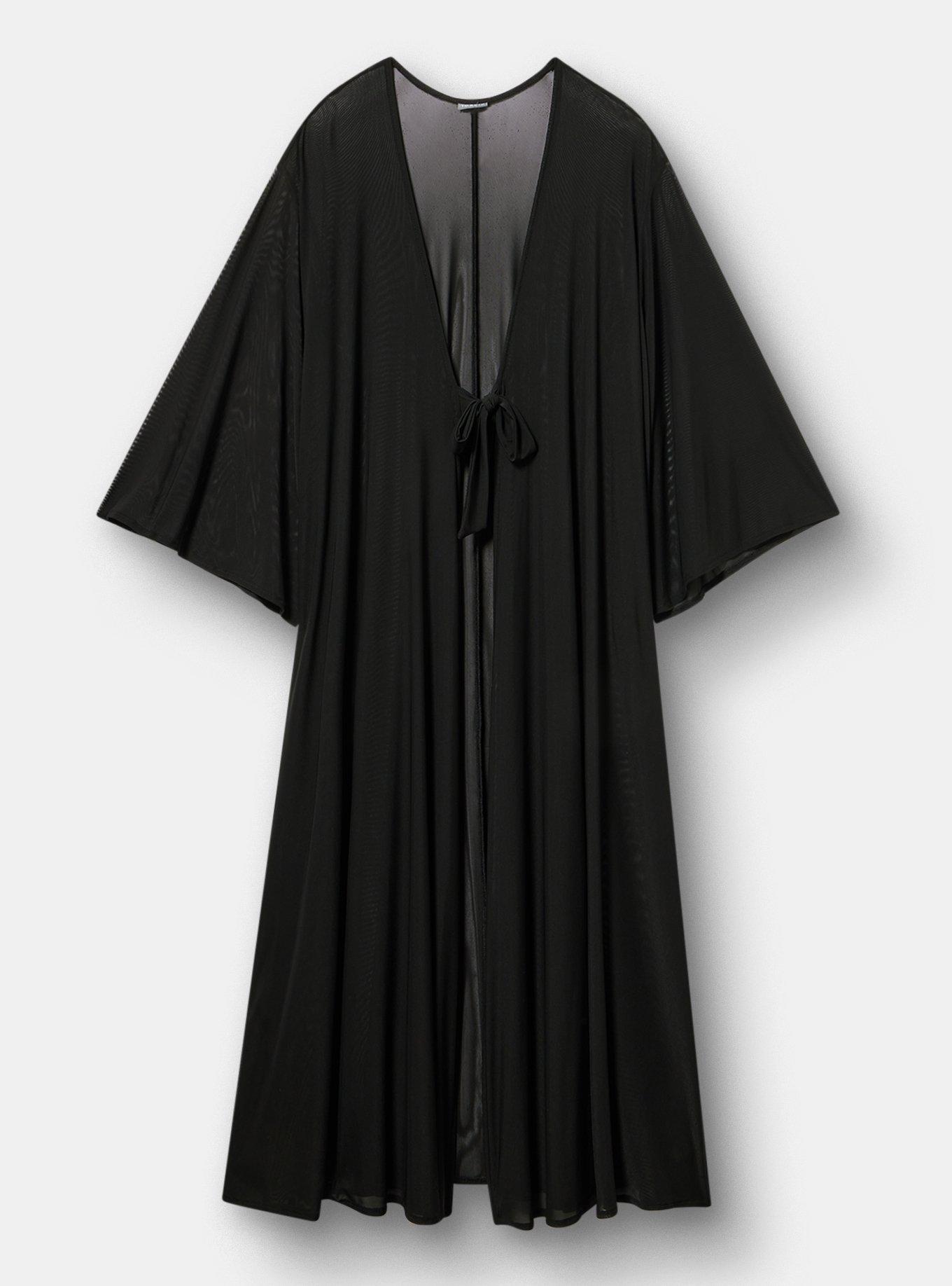 Tie Front Maxi Swim Kimono, DEEP BLACK, hi-res