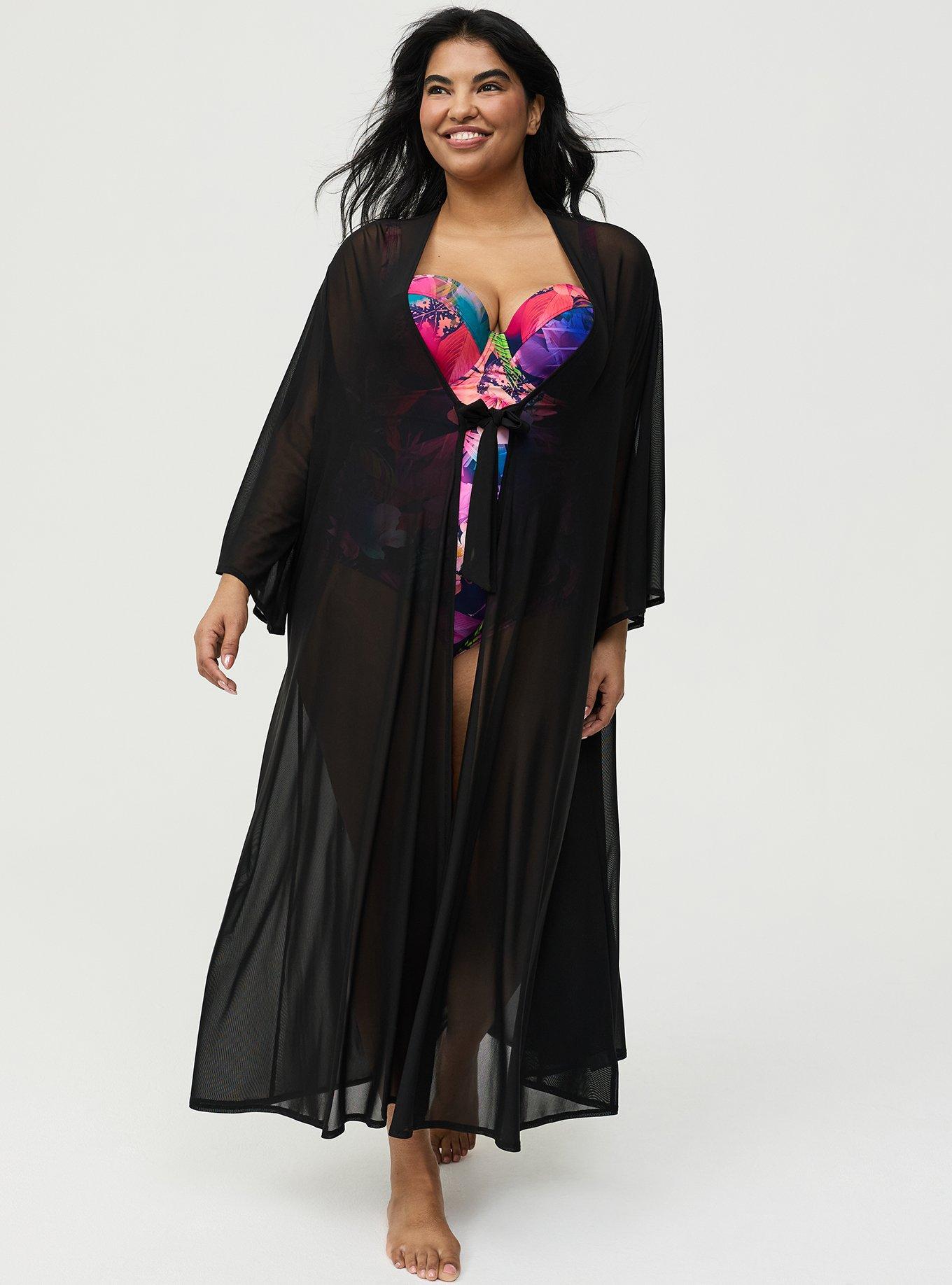 Tie Front Maxi Kimono, DEEP BLACK, hi-res