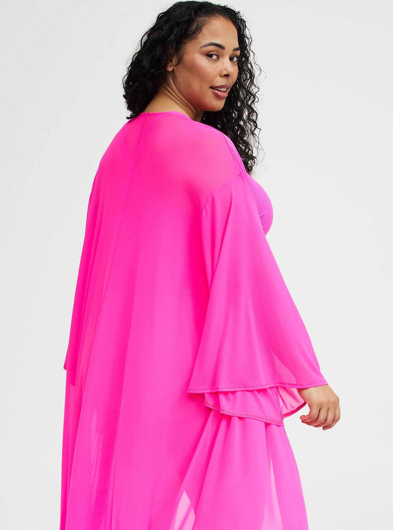 Tie Front Maxi Swim Kimono, NEON PINK SWIM, alternate