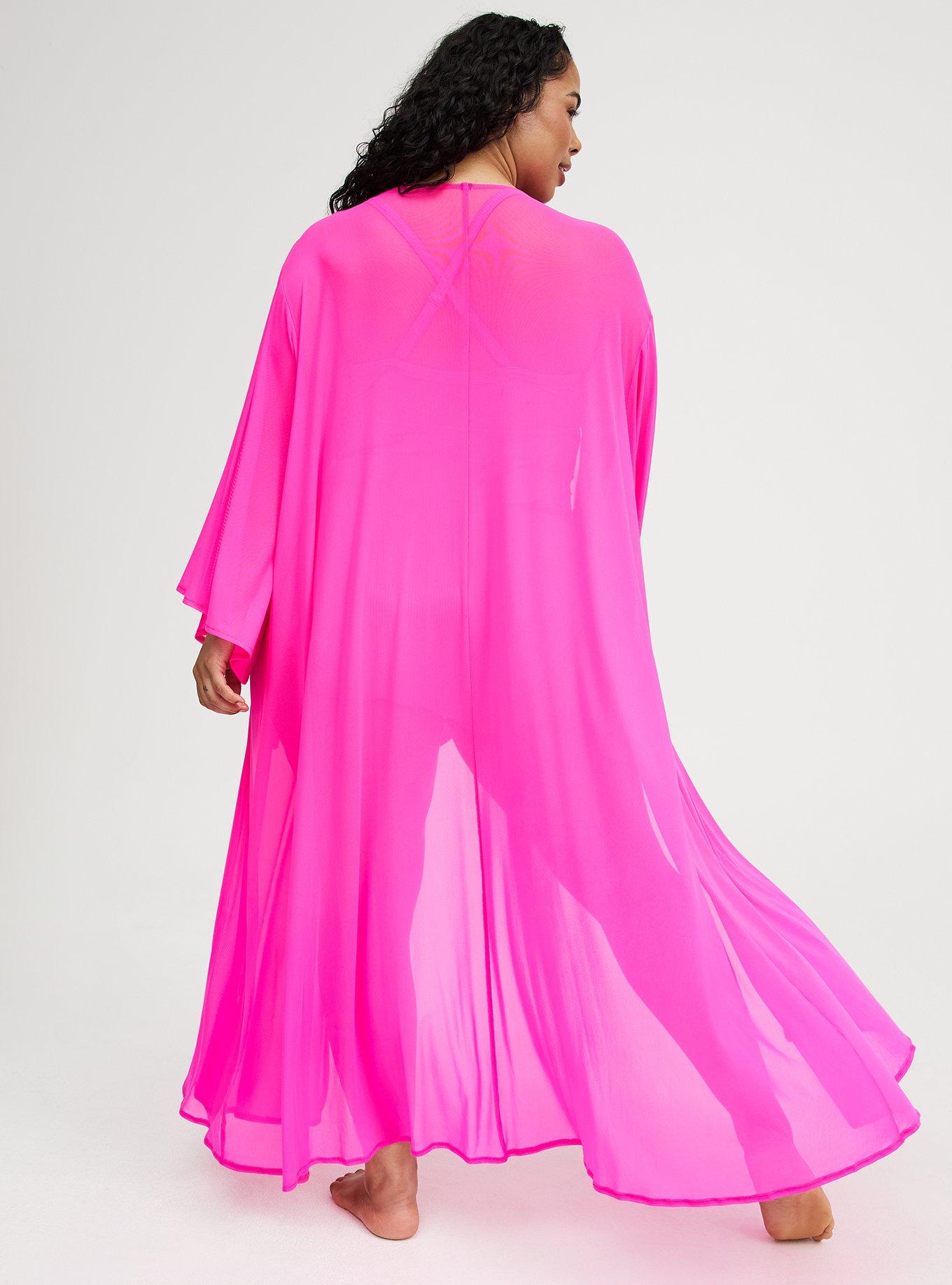 Tie Front Maxi Swim Kimono, NEON PINK SWIM, alternate