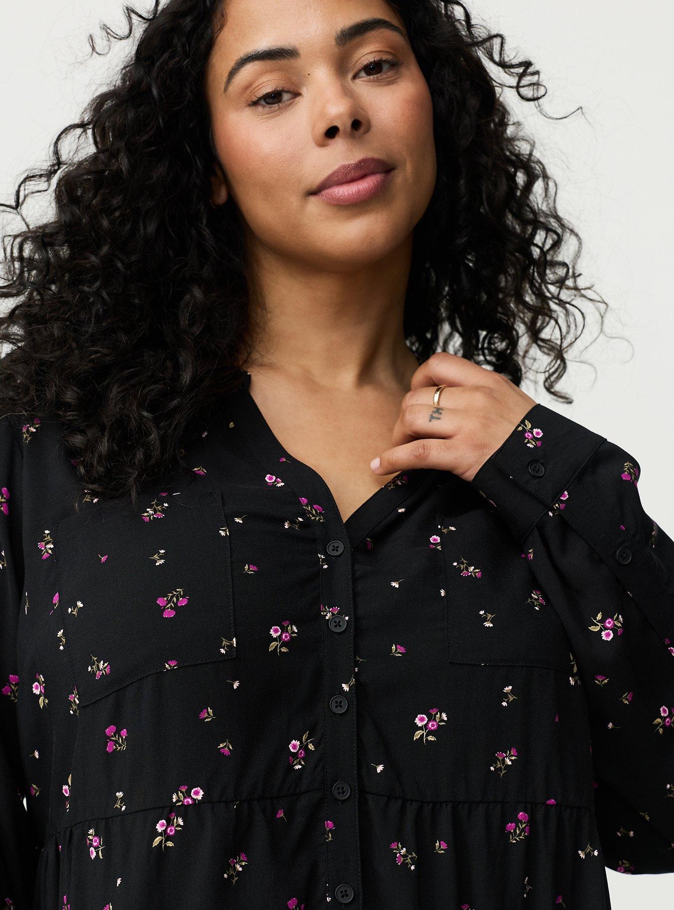 Emma Babydoll Top, NEON DITSY FLORAL BLACK, alternate