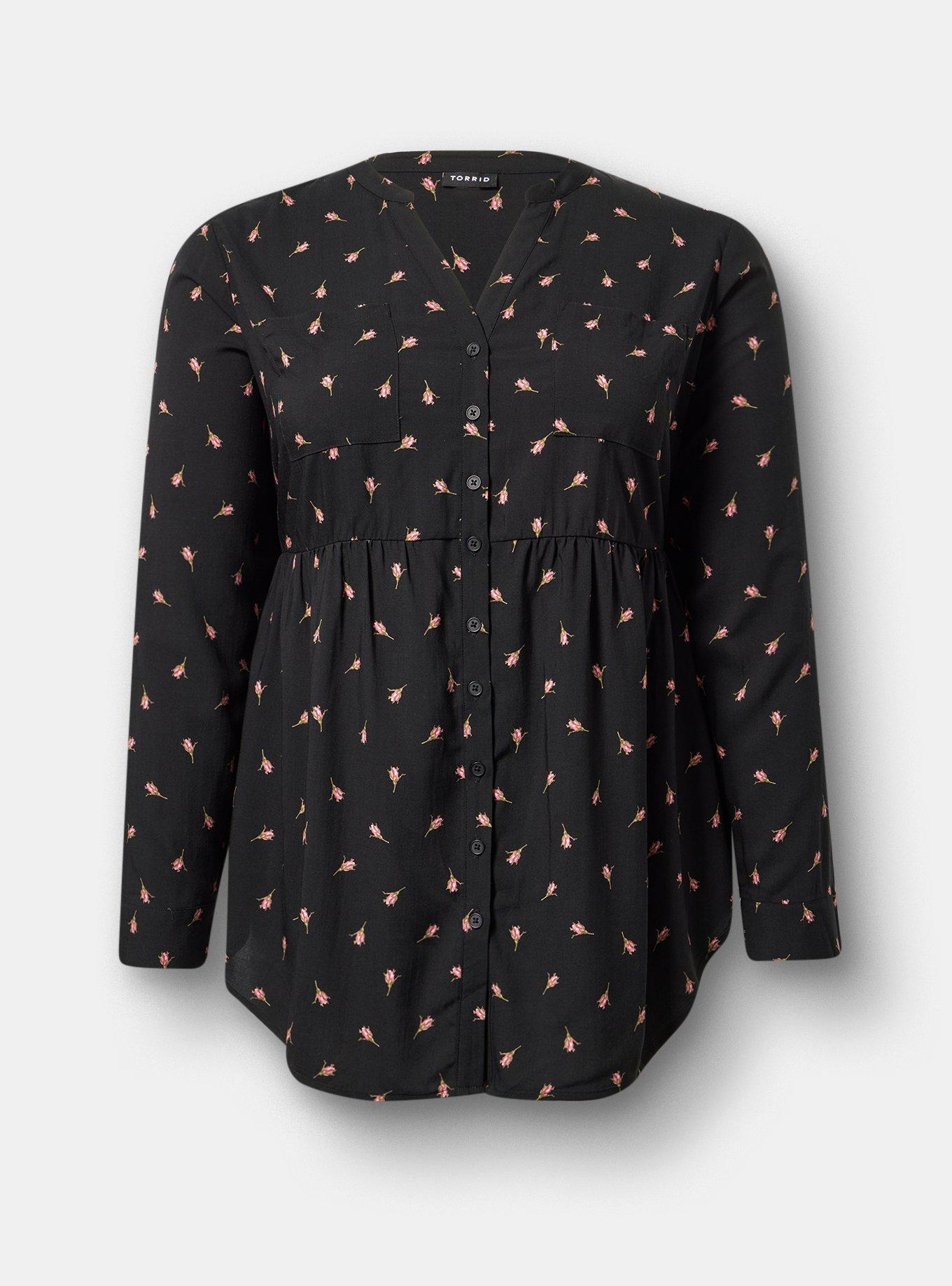 Emma Babydoll Top, BABY BUDS FLORAL DEEP BLACK, hi-res