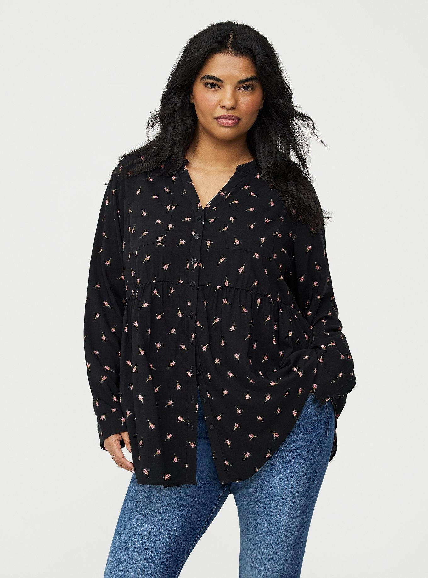 Emma Babydoll Top, BABY BUDS FLORAL DEEP BLACK, hi-res