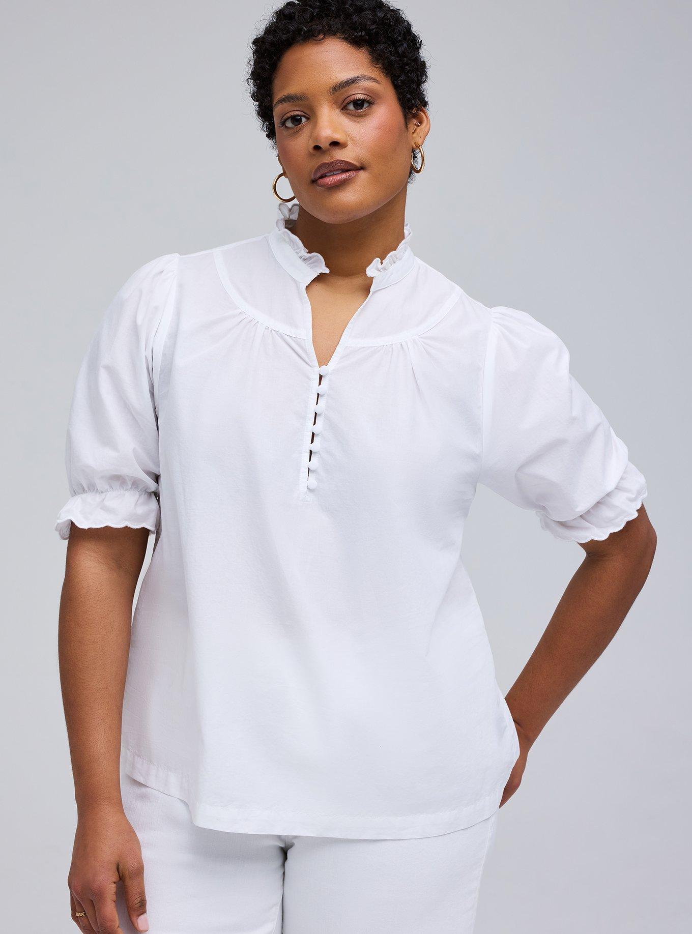 Belle Isle Ruffle Neck Puff Sleeve Top, BRIGHT WHITE, hi-res