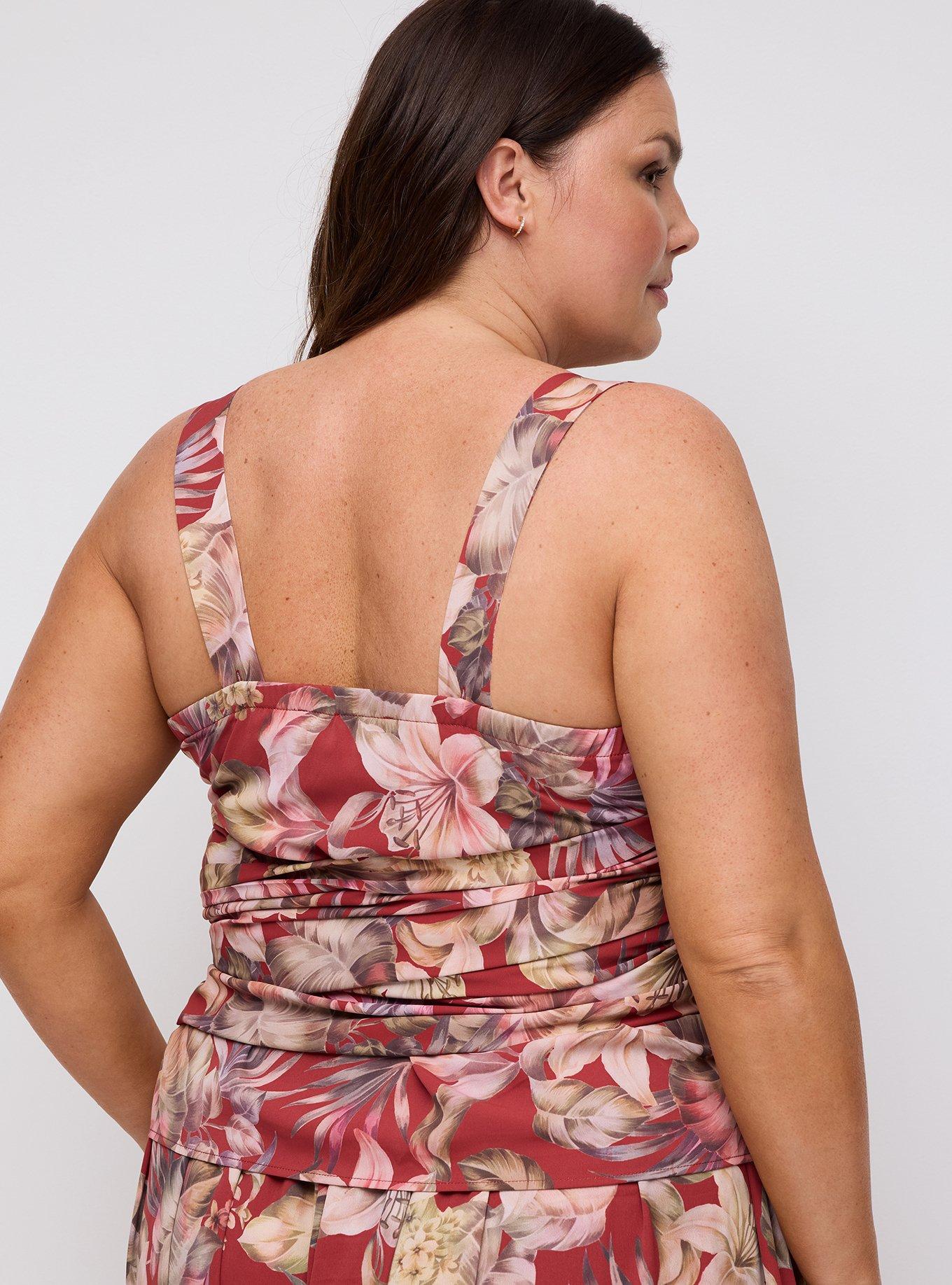 Studio Tie Front Cropped Tank, CANAL TROPICAL BURGUNDY, alternate