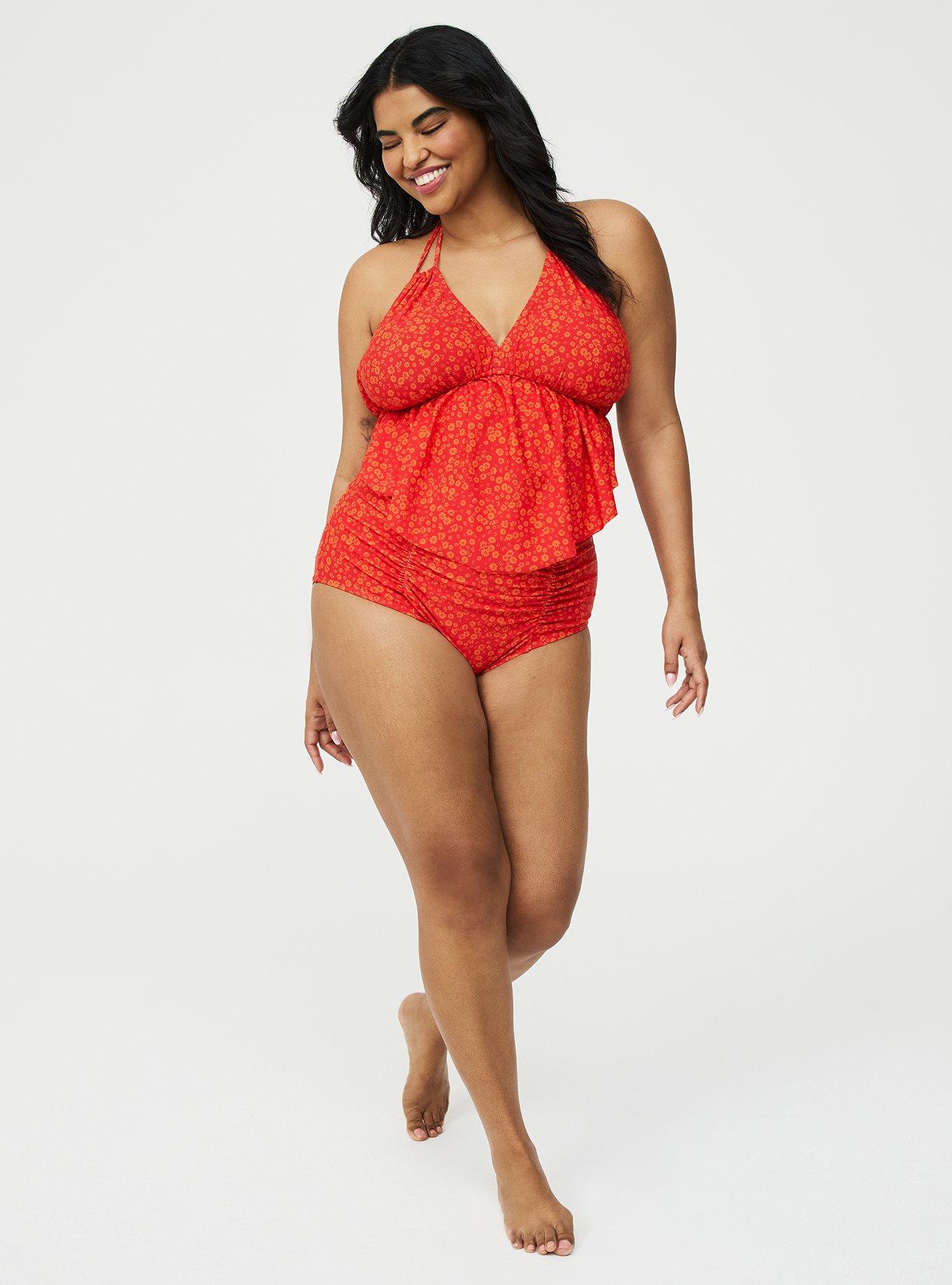 Wire-Free Tie Back Flounce Bikini Top, ELISE DITSY RED, alternate