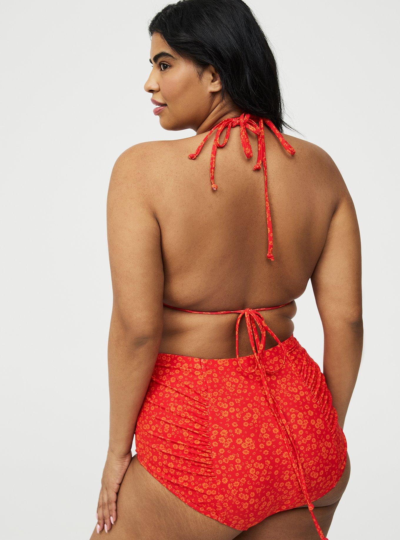 Wire-Free Tie Back Flounce Bikini Top, ELISE DITSY RED, alternate