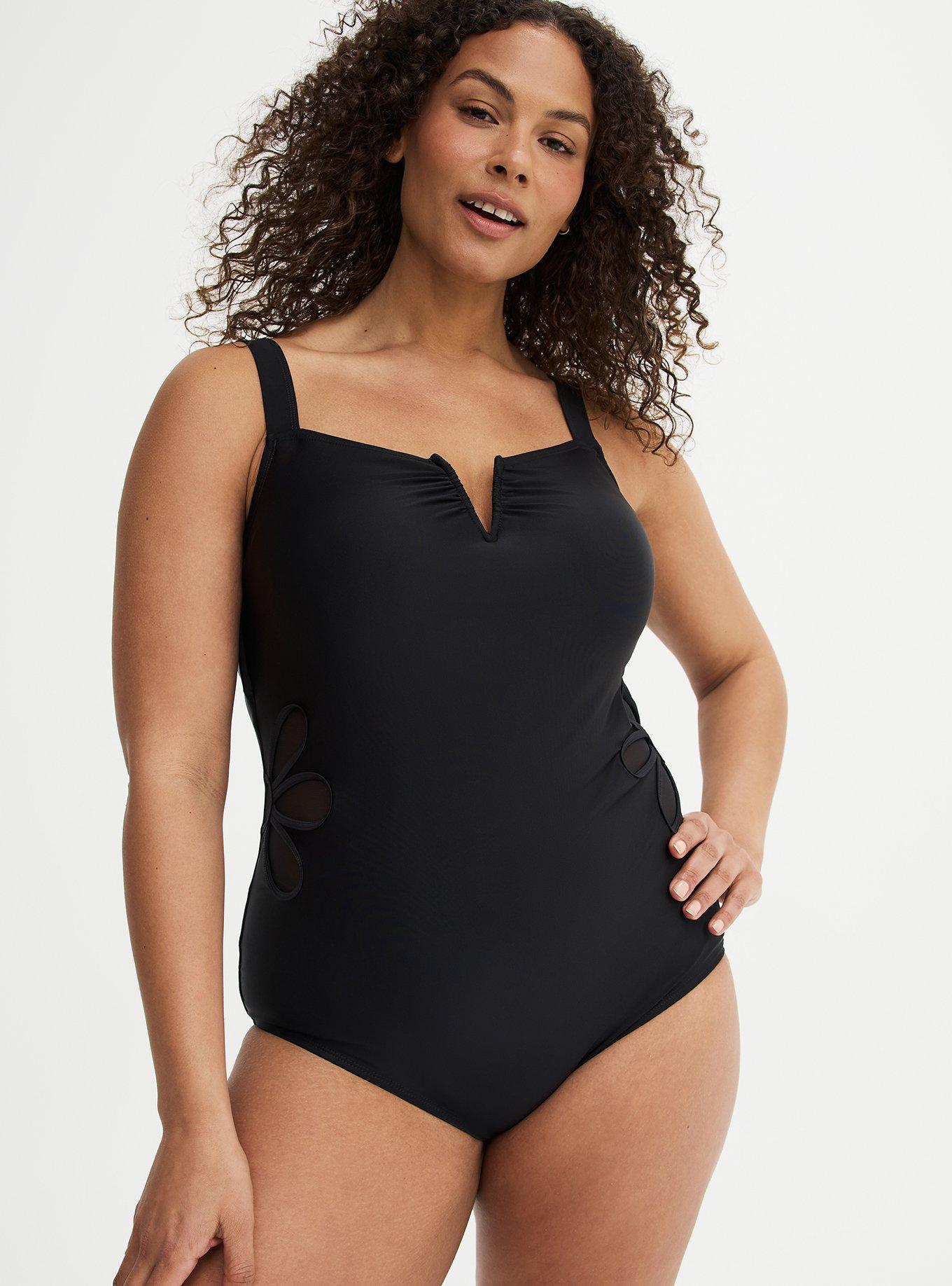 Daisy Cut-Out One Piece Swimsuit, DEEP BLACK, alternate