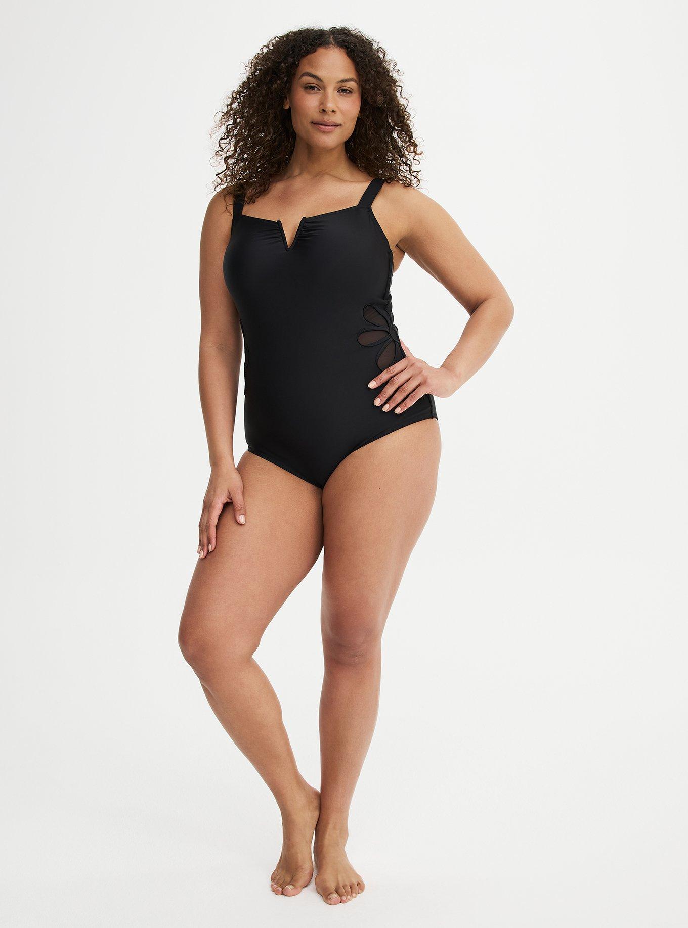 Daisy Cut-Out One Piece Swimsuit, DEEP BLACK, alternate