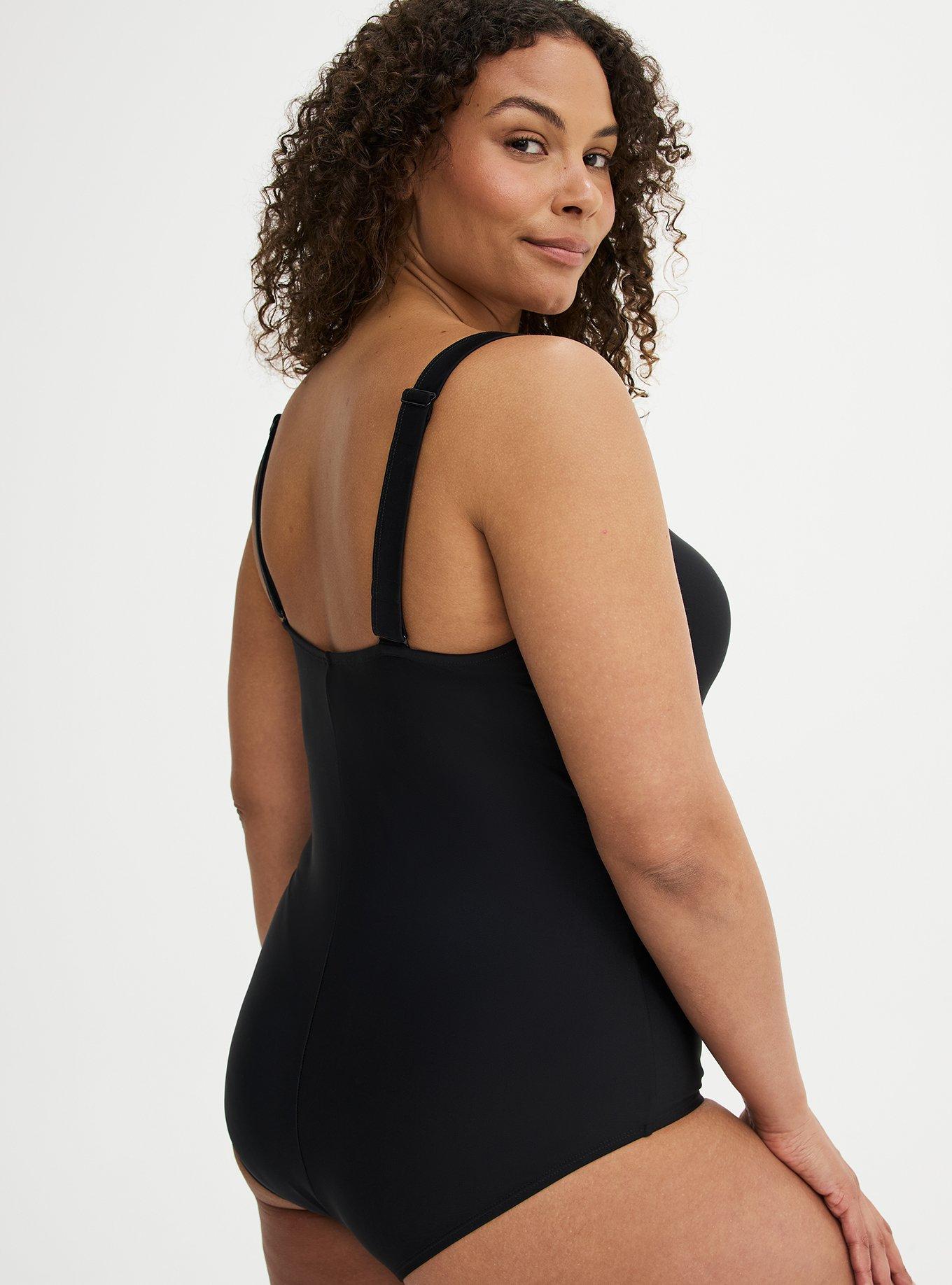 Daisy Cut-Out One Piece Swimsuit, DEEP BLACK, alternate