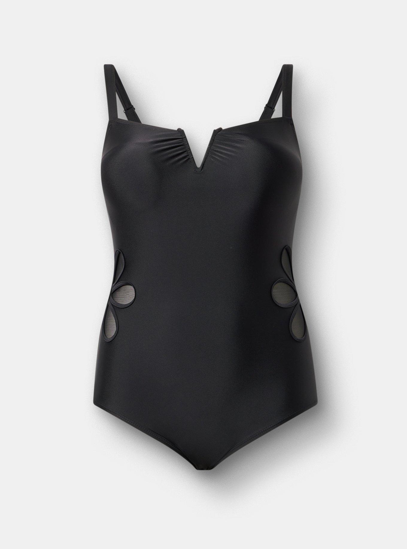 Daisy Cut-Out One Piece Swimsuit, DEEP BLACK, hi-res