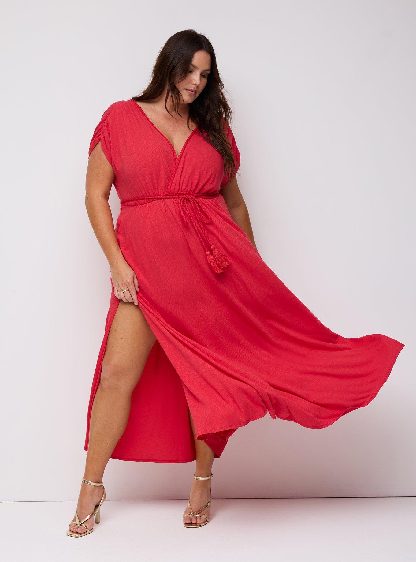 Plus Size Studio Cord Detail Maxi Dress, TOMATO PUREE, hi-res