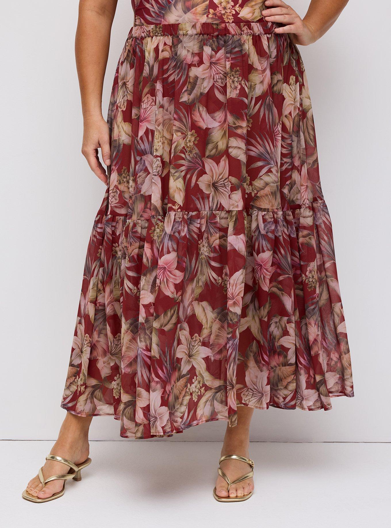 Studio Chiffon Maxi Skirt, CANAL TROPICAL BURGUNDY, alternate