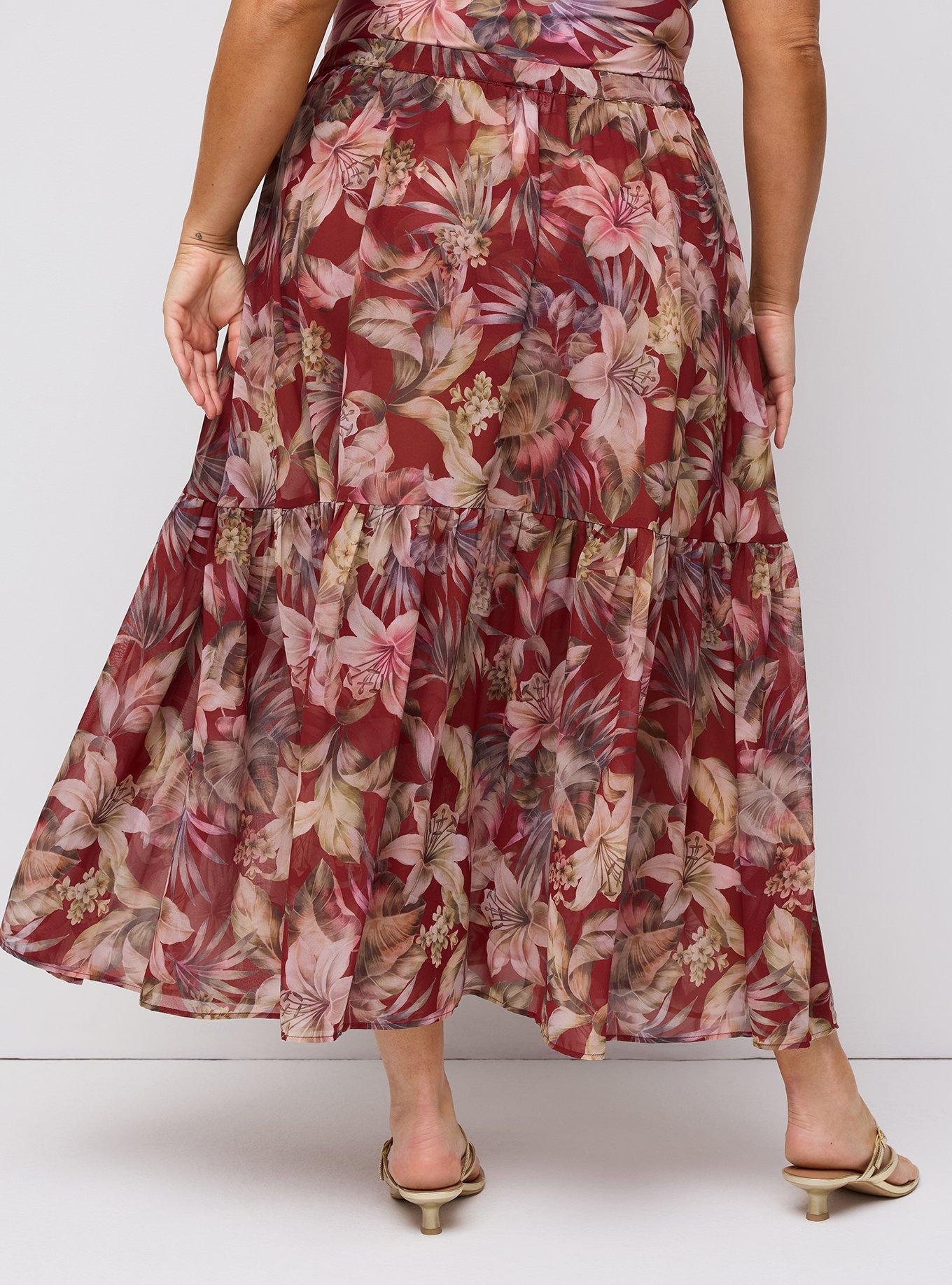 Studio Chiffon Maxi Skirt, CANAL TROPICAL BURGUNDY, alternate