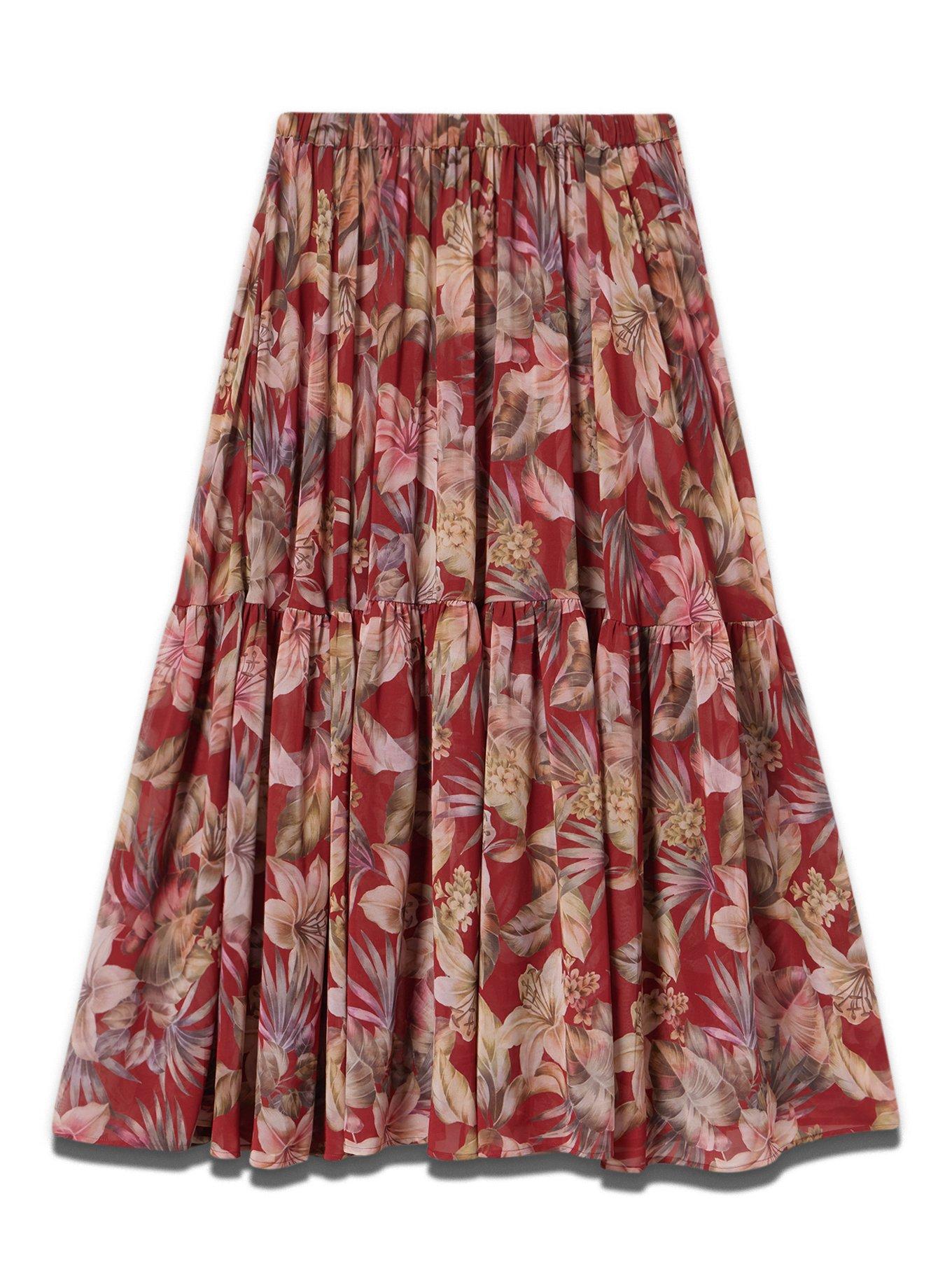 Studio Chiffon Maxi Skirt, CANAL TROPICAL BURGUNDY, hi-res