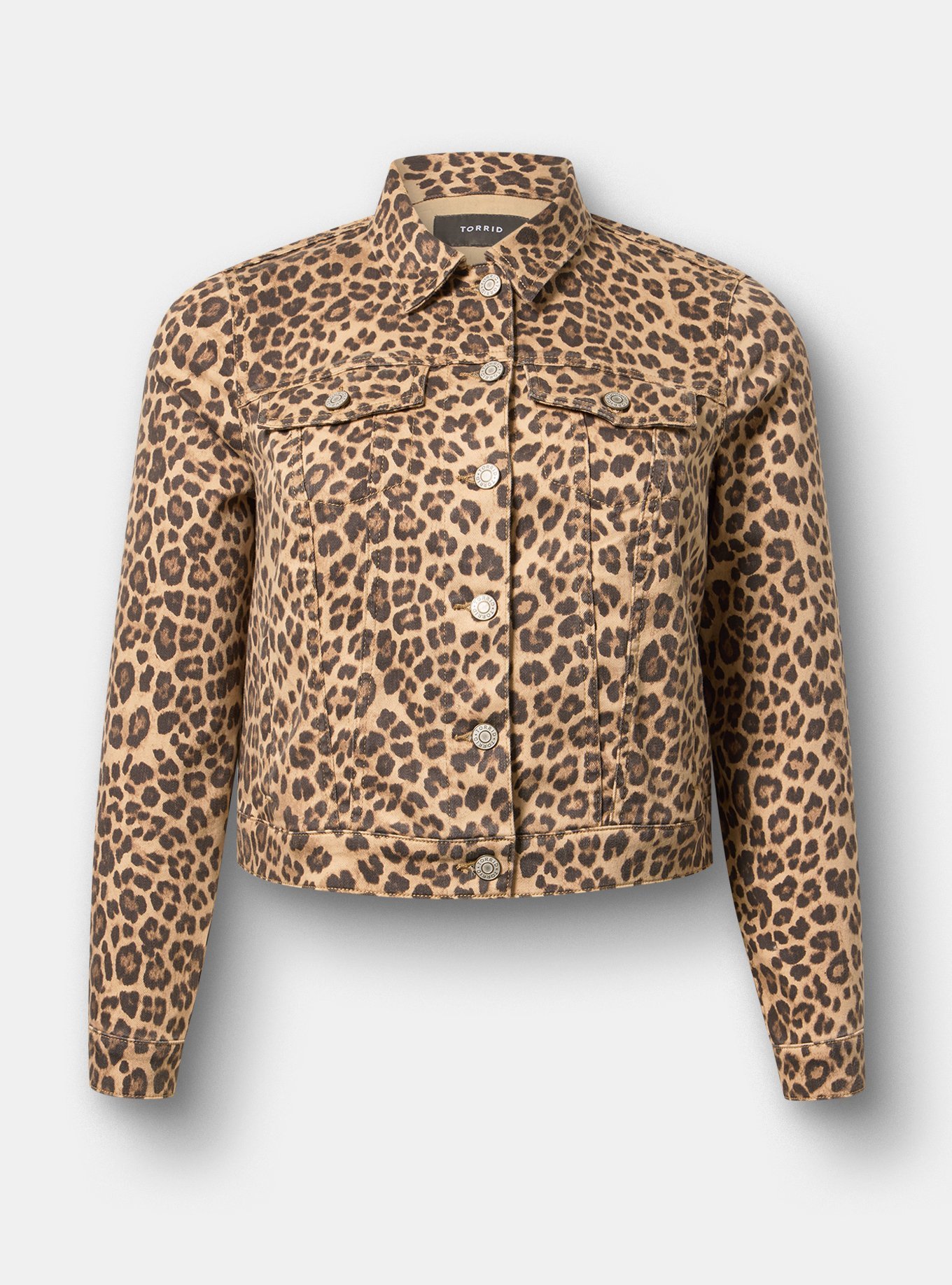 MODERN DENIM TRUCKER JACKET, ON THE PROWL LEOPARD MULTI, flat
