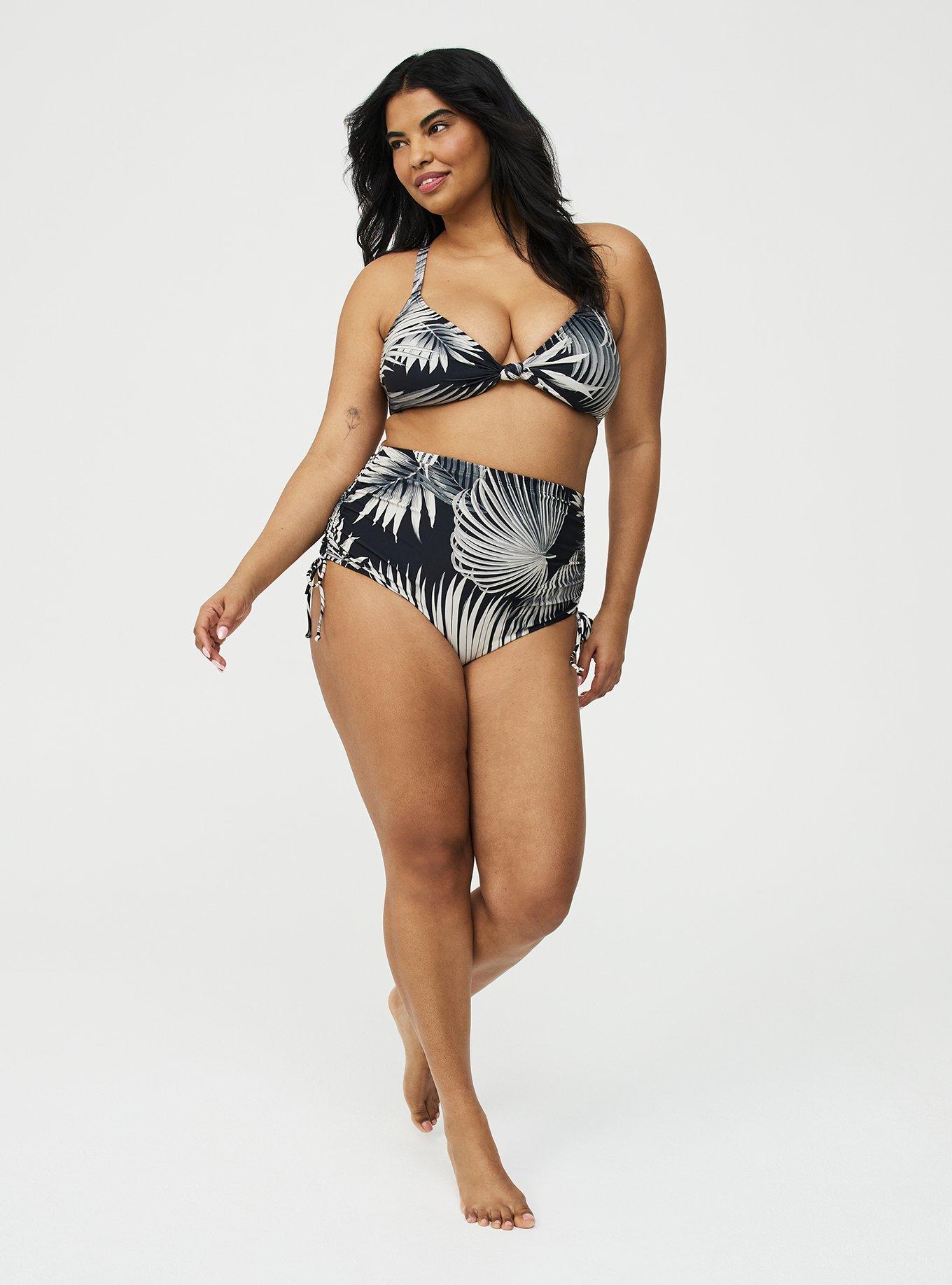 Wire-Free Knotted Triangle Bikini Top, SHADED PALMS BLACK, alternate