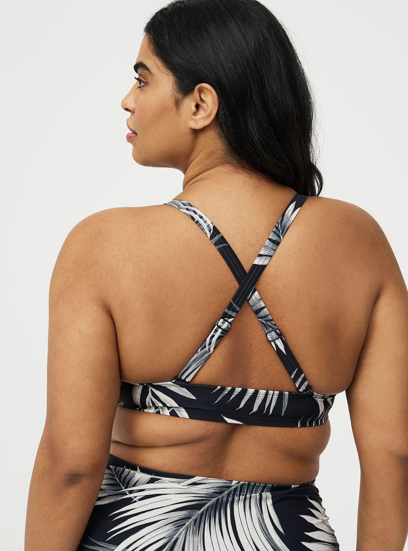 Wire-Free Knotted Triangle Bikini Top, SHADED PALMS BLACK, alternate