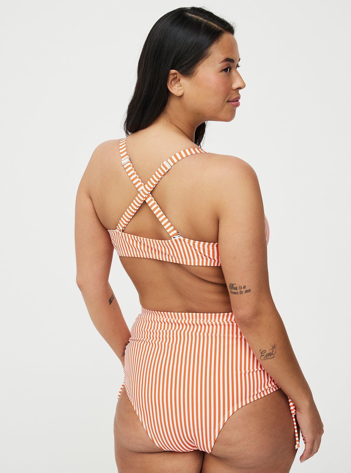 Wire-Free Knotted Triangle Bikini Top, DARCI STRIPE ORANGE, alternate