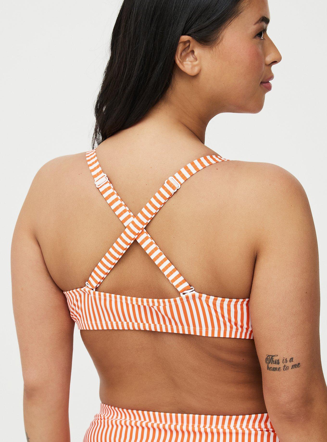 Wire-Free Knotted Triangle Bikini Top, DARCI STRIPE ORANGE, alternate