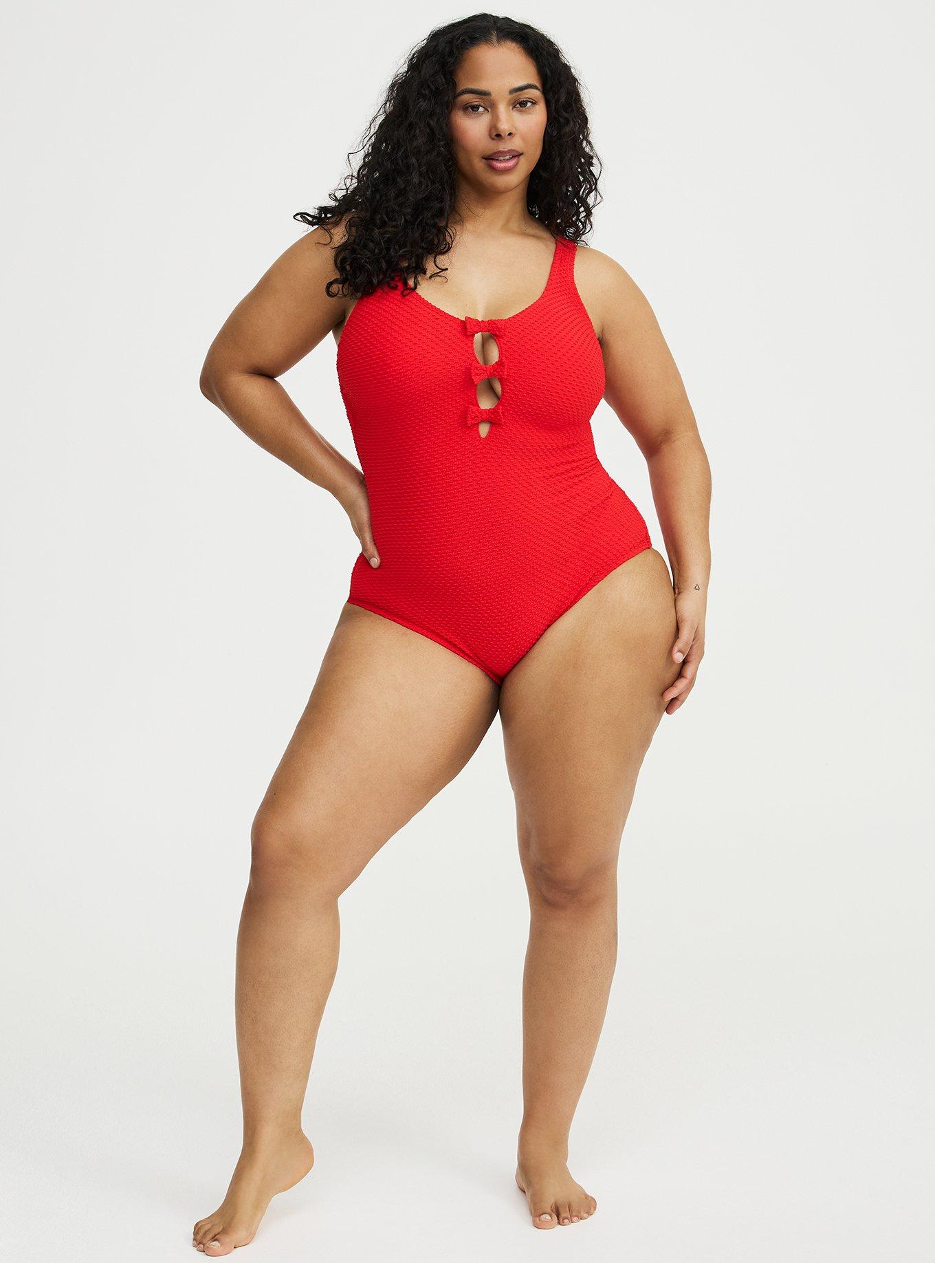 Wire-Free Bow Front Smocked One Piece Swimsuit, LADY BUG SWIM, alternate