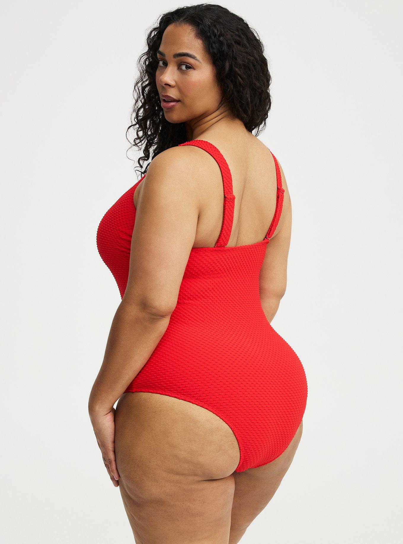 Wire-Free Bow Front Smocked One Piece Swimsuit, LADY BUG SWIM, alternate