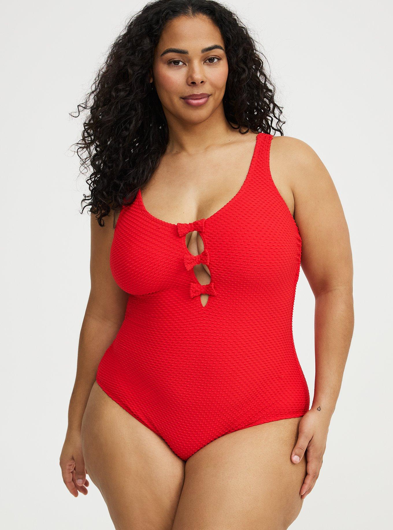 Wire-Free Bow Front Smocked One Piece Swimsuit, LADY BUG SWIM, hi-res