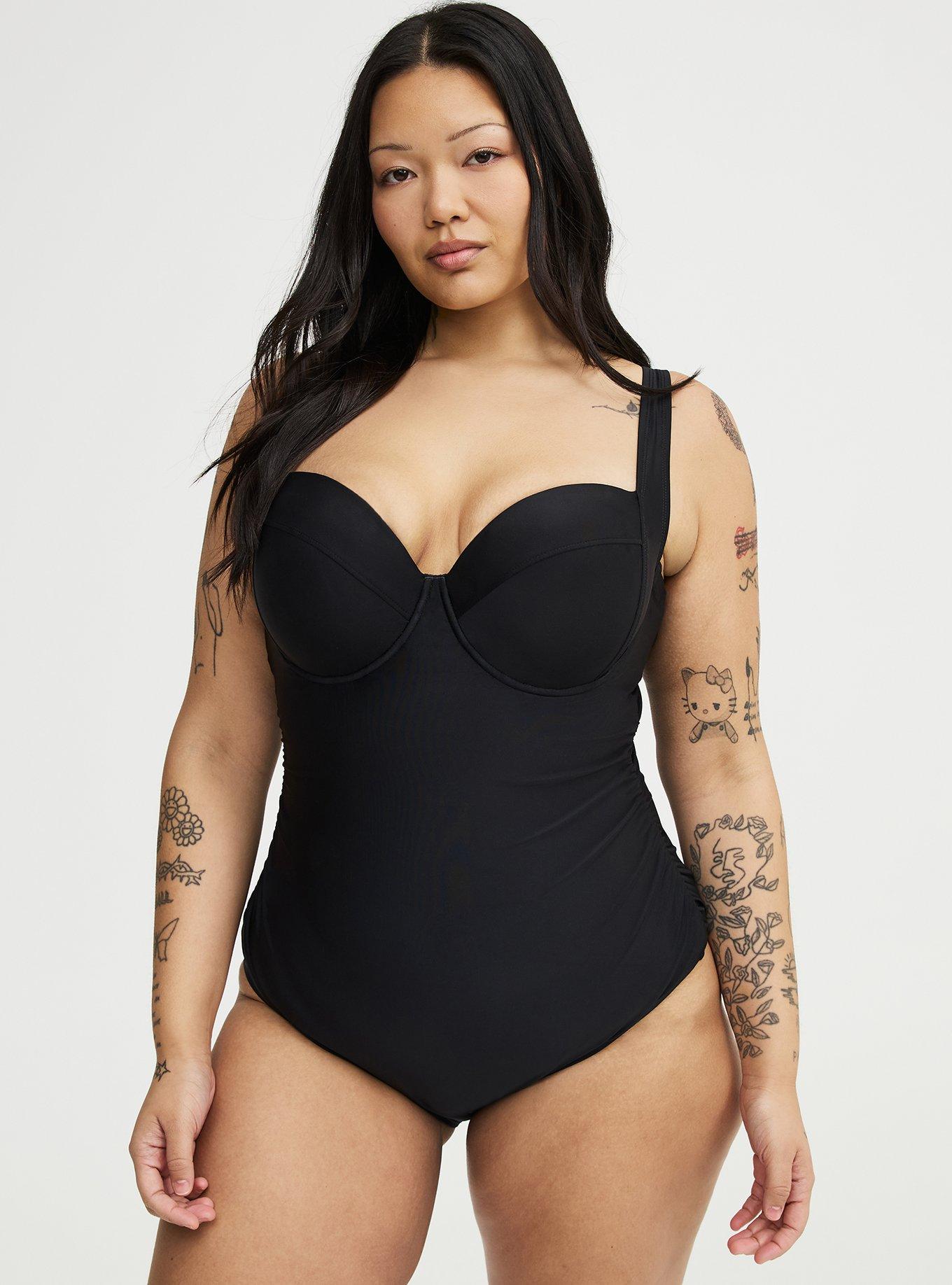 Slim Fix Push-Up Cheeky One Piece Swimsuit, DEEP BLACK, hi-res