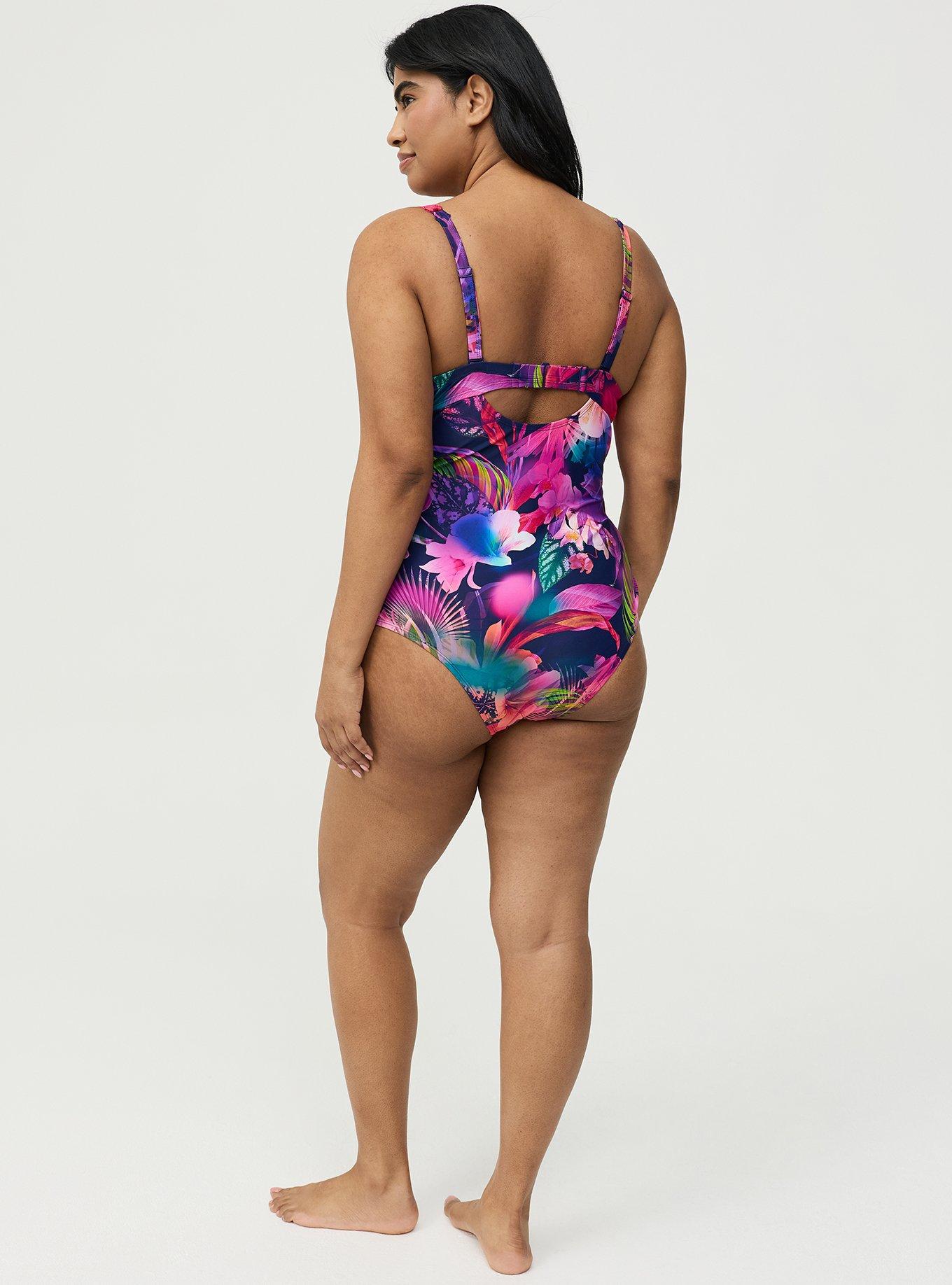 Slim Fix Push-Up Cheeky One Piece Swimsuit, MULTI LEAVES FLORAL BLUE, alternate