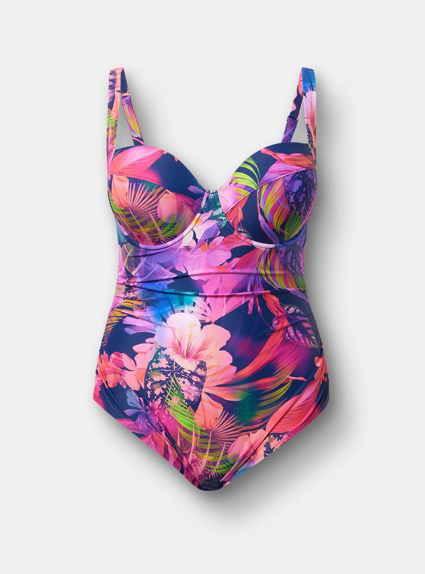 Slim Fix Push-Up Cheeky One Piece Swimsuit, MULTI LEAVES FLORAL BLUE, hi-res