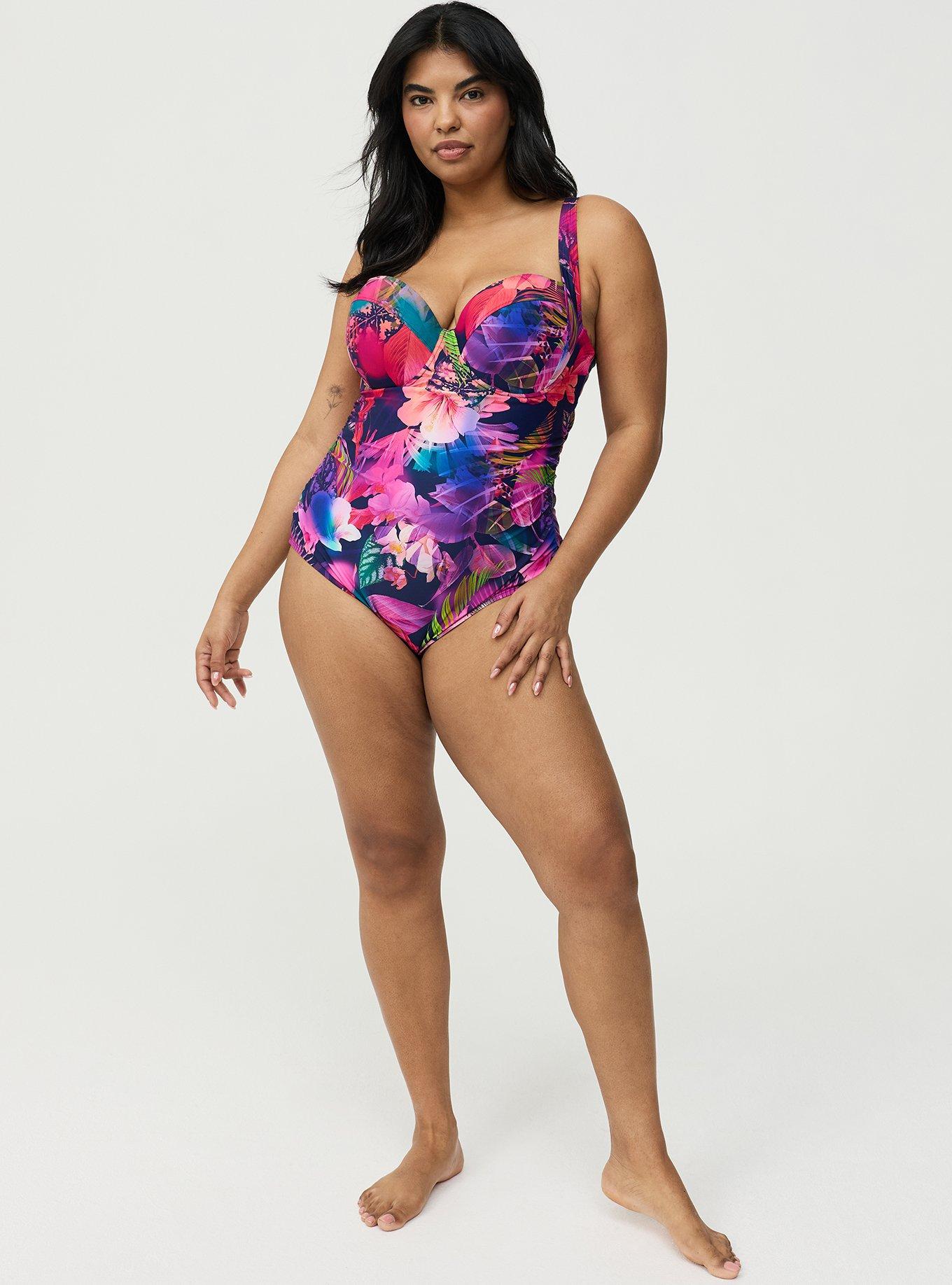 Slim Fix Push-Up Cheeky One Piece Swimsuit, MULTI LEAVES FLORAL BLUE, hi-res