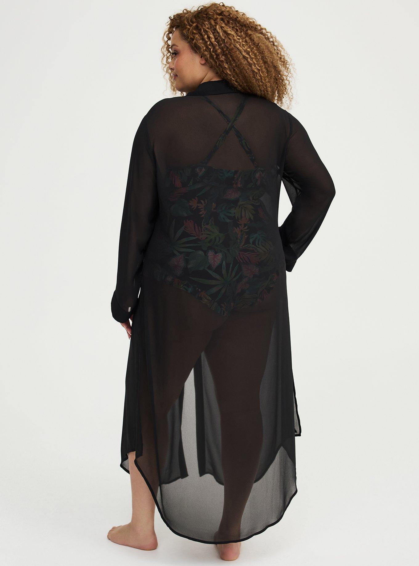 Maxi Button Through Swim Cover-Up, DEEP BLACK, alternate