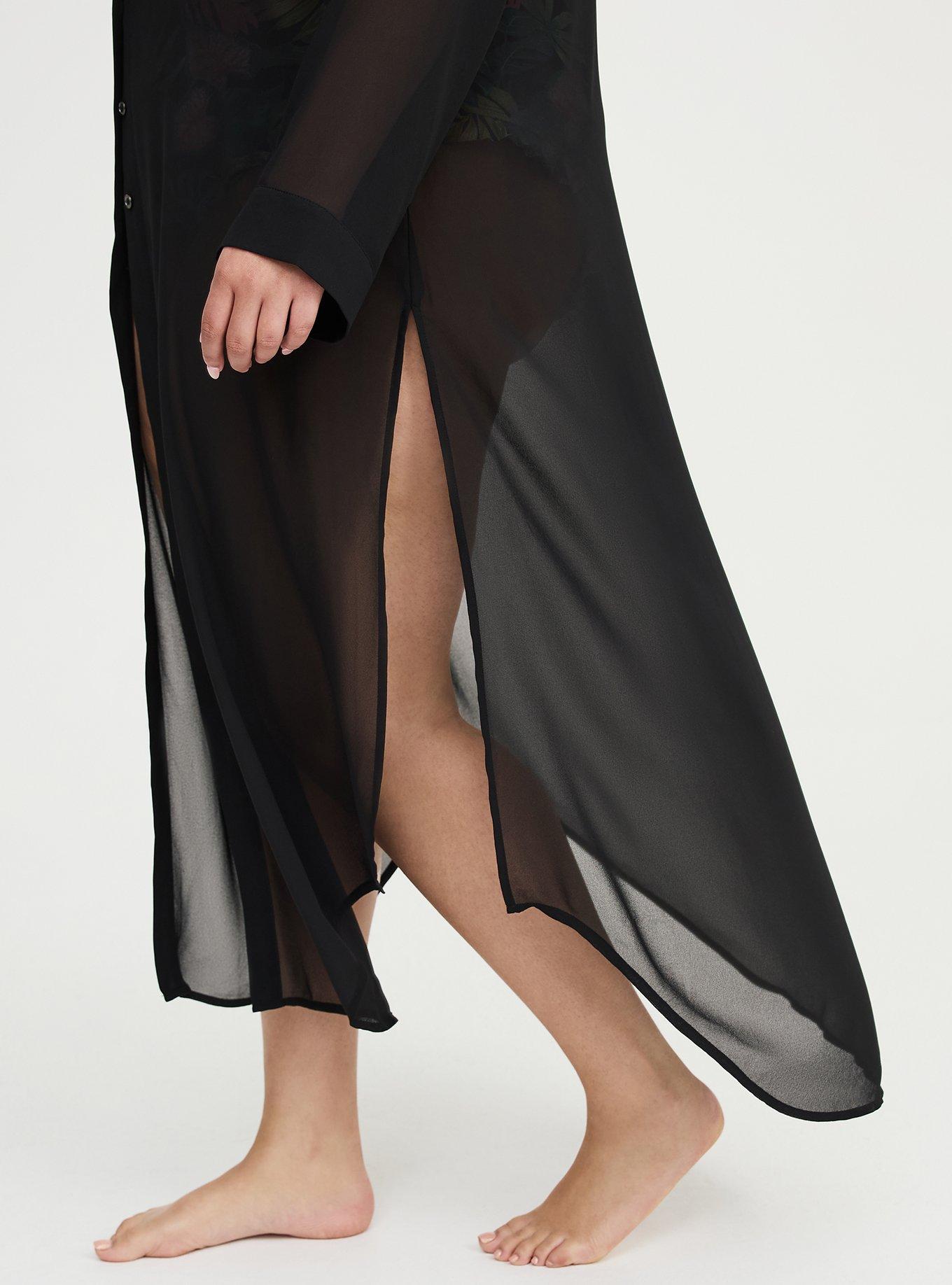 Maxi Button Through Swim Cover-Up, DEEP BLACK, alternate